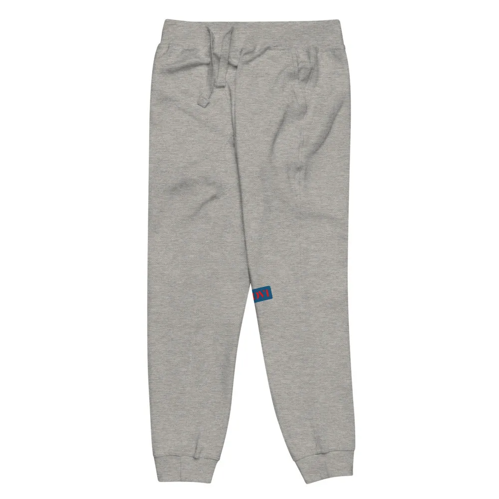 Capital H's Unisex fleece sweatpants (Red Hoovi Print) Muted Blue & White Logo