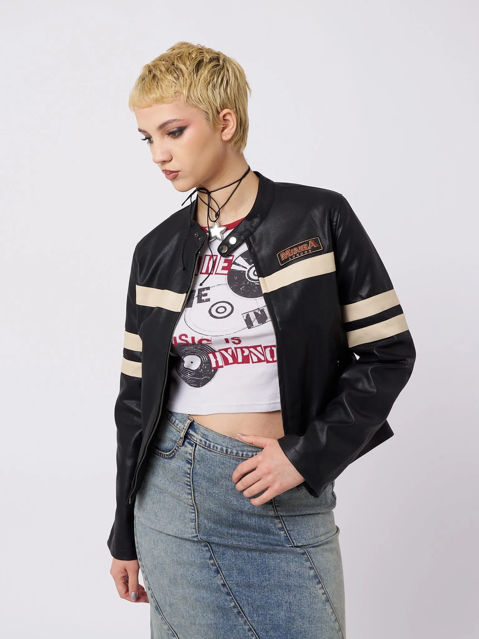 Chiara Black Vegan Racer Jacket