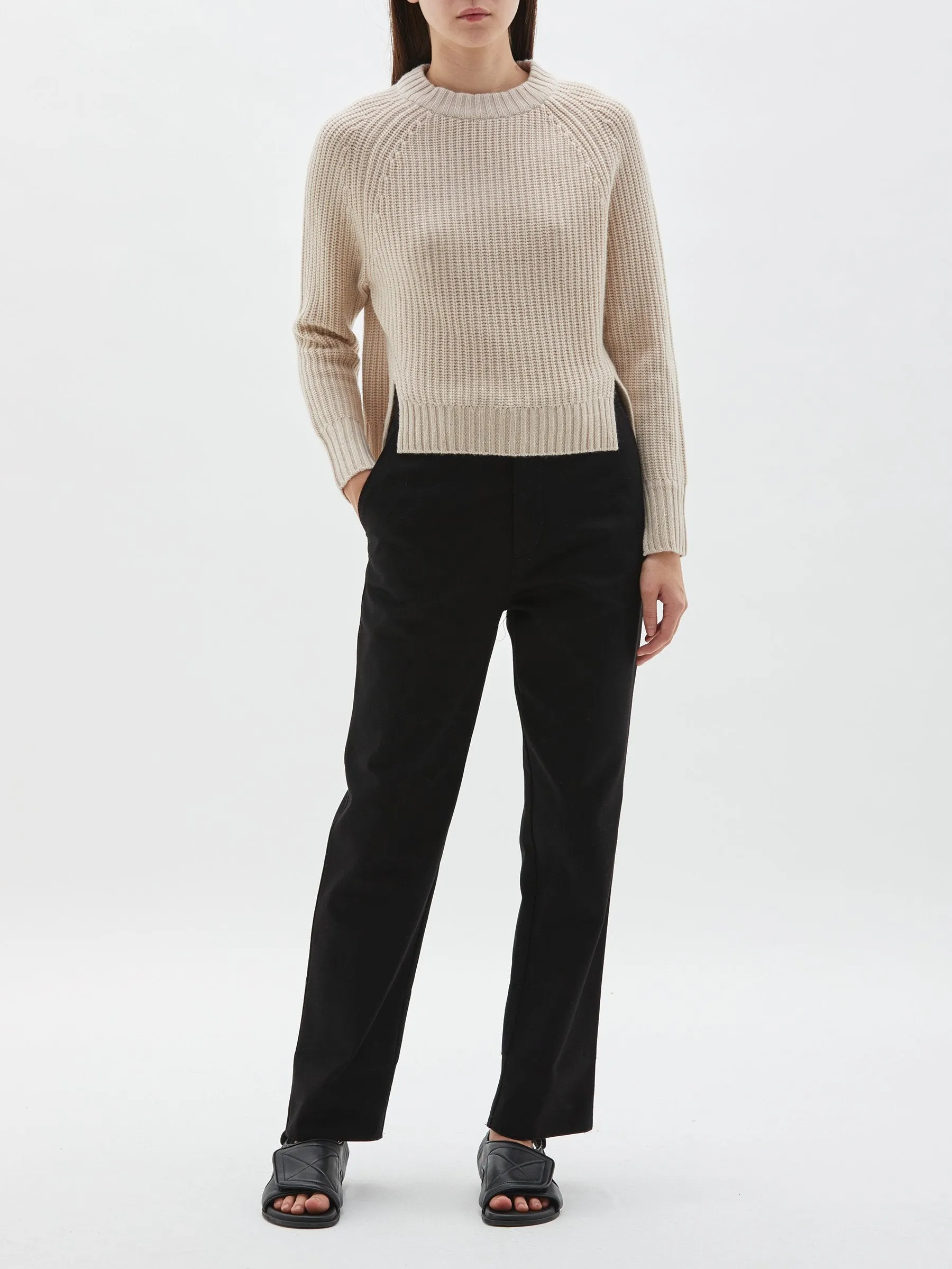 chunky cropped crew neck knit