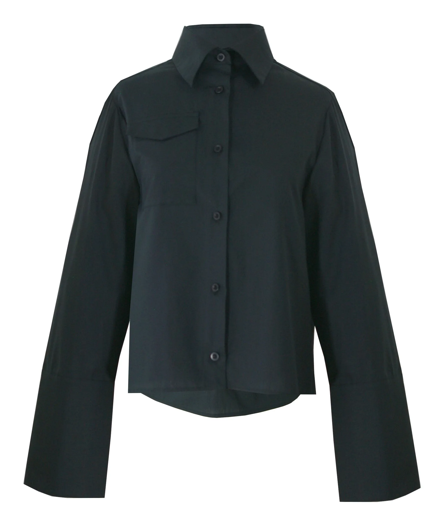 {Clearance Stock} Organic Cotton Cropped Long-Sleeve Shirt in Black