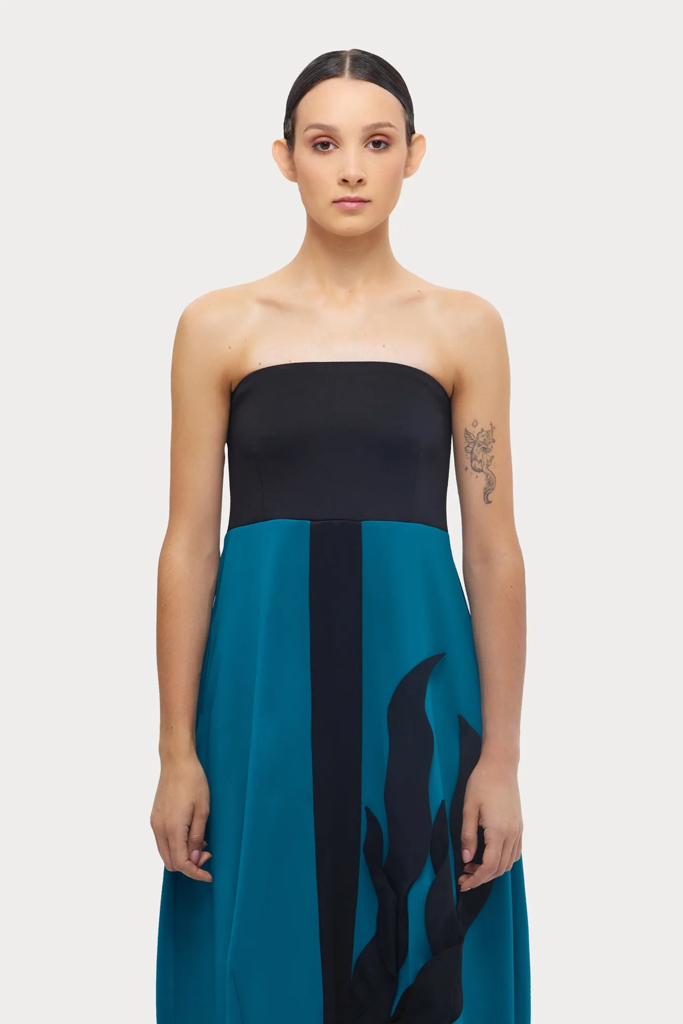 Cocktail Strapless Midi Dress Azure Black