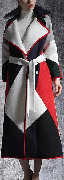 Color-Block Long Wool Coat