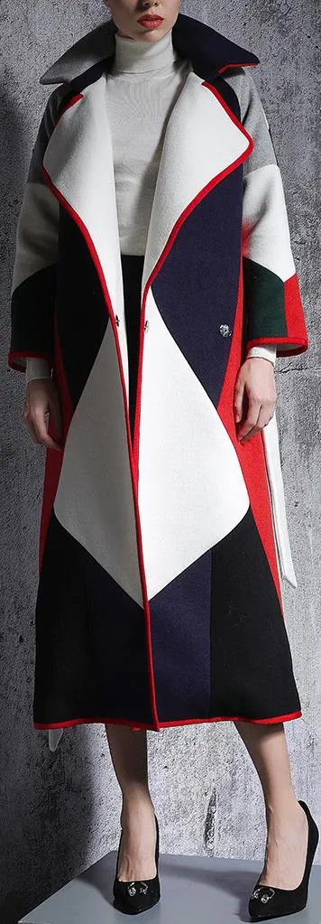 Color-Block Long Wool Coat