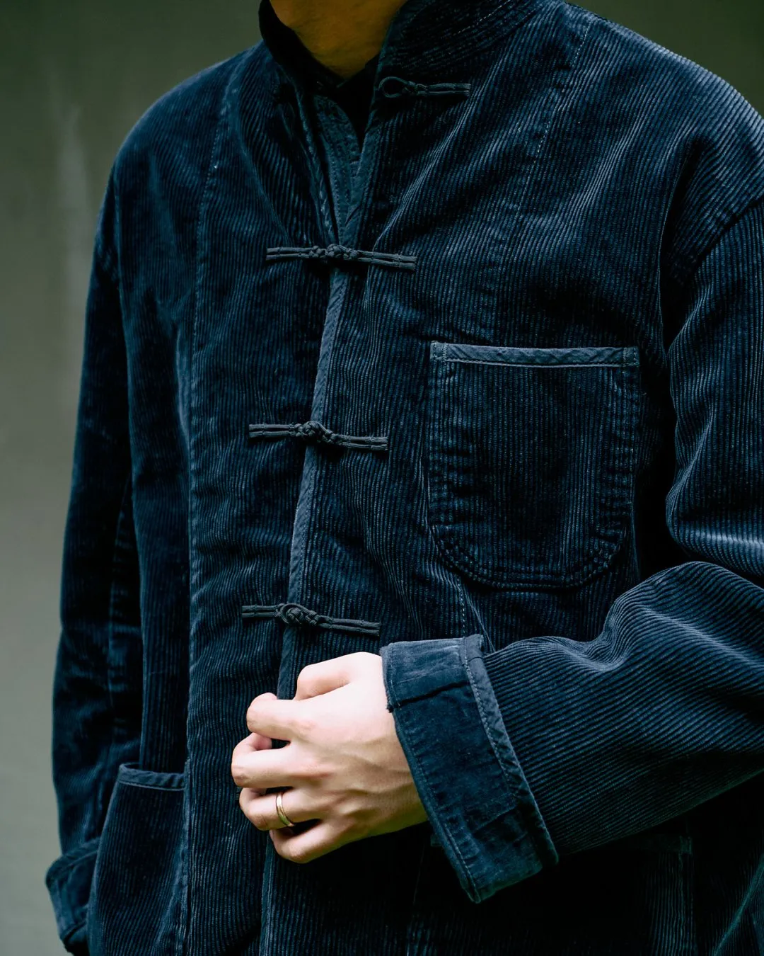 CORDUROY CHINESE JACKET -BLACK-