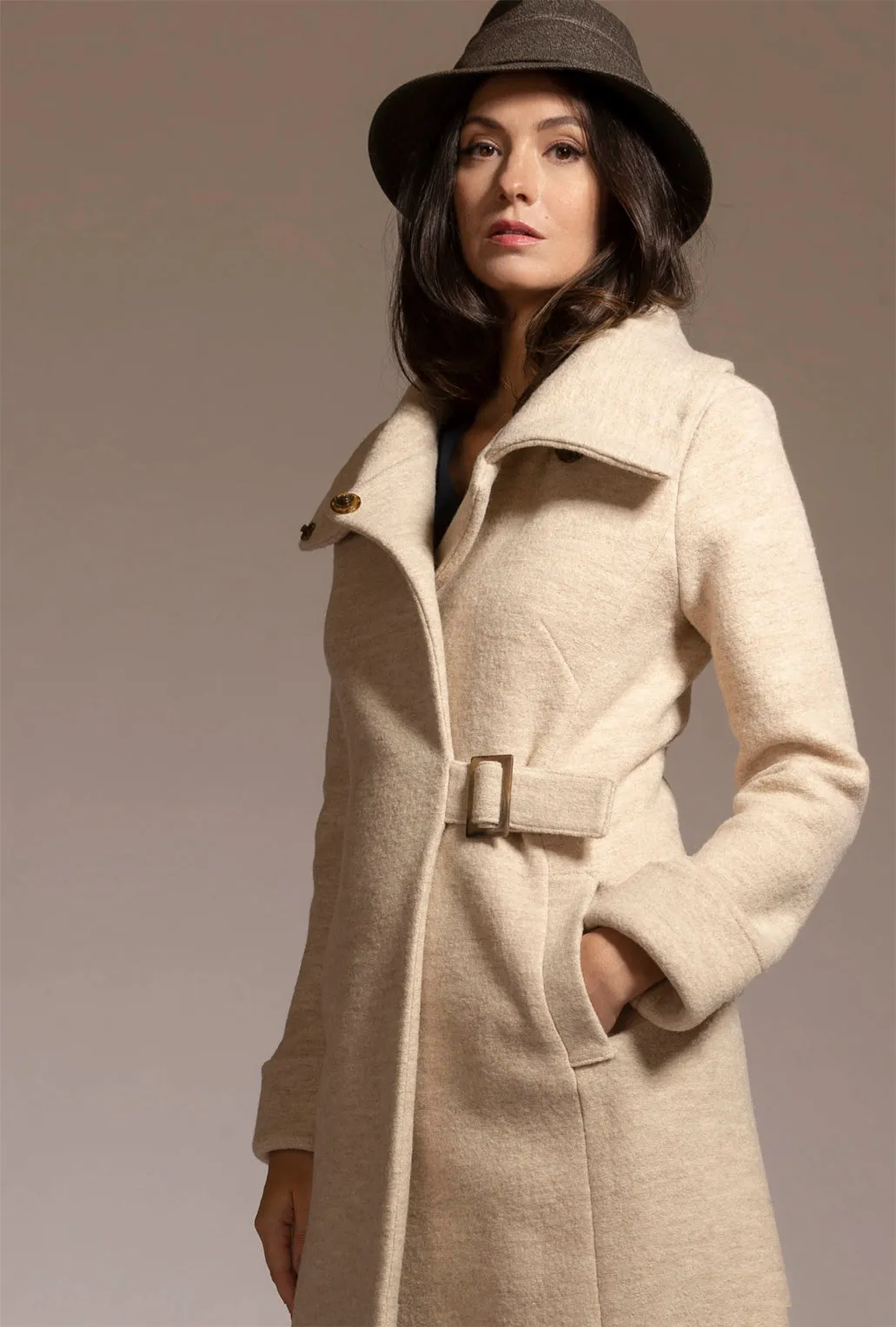 COWL NECK COAT · sandstone