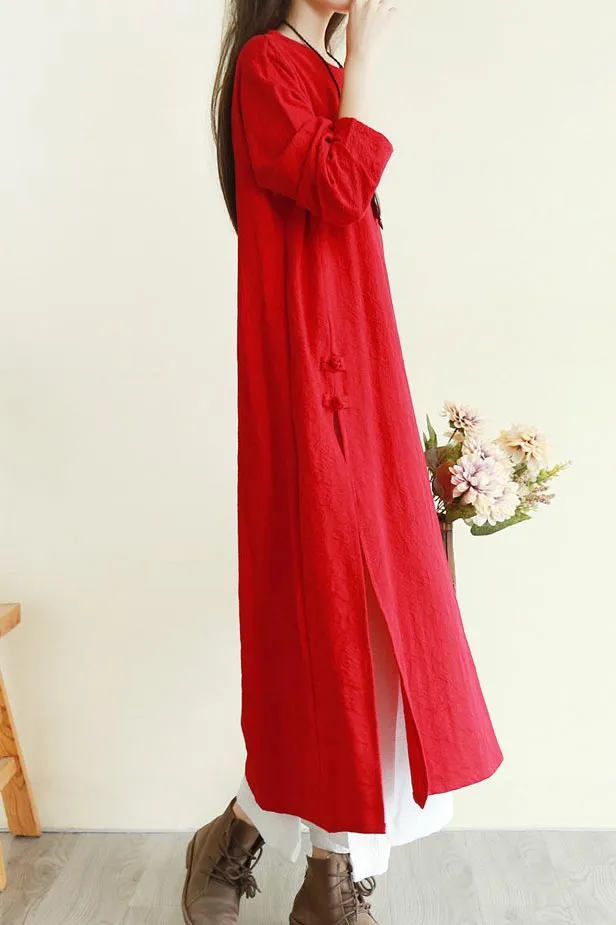 crew dish buckle summer linen long dress with 3/4 sleeves CYM336