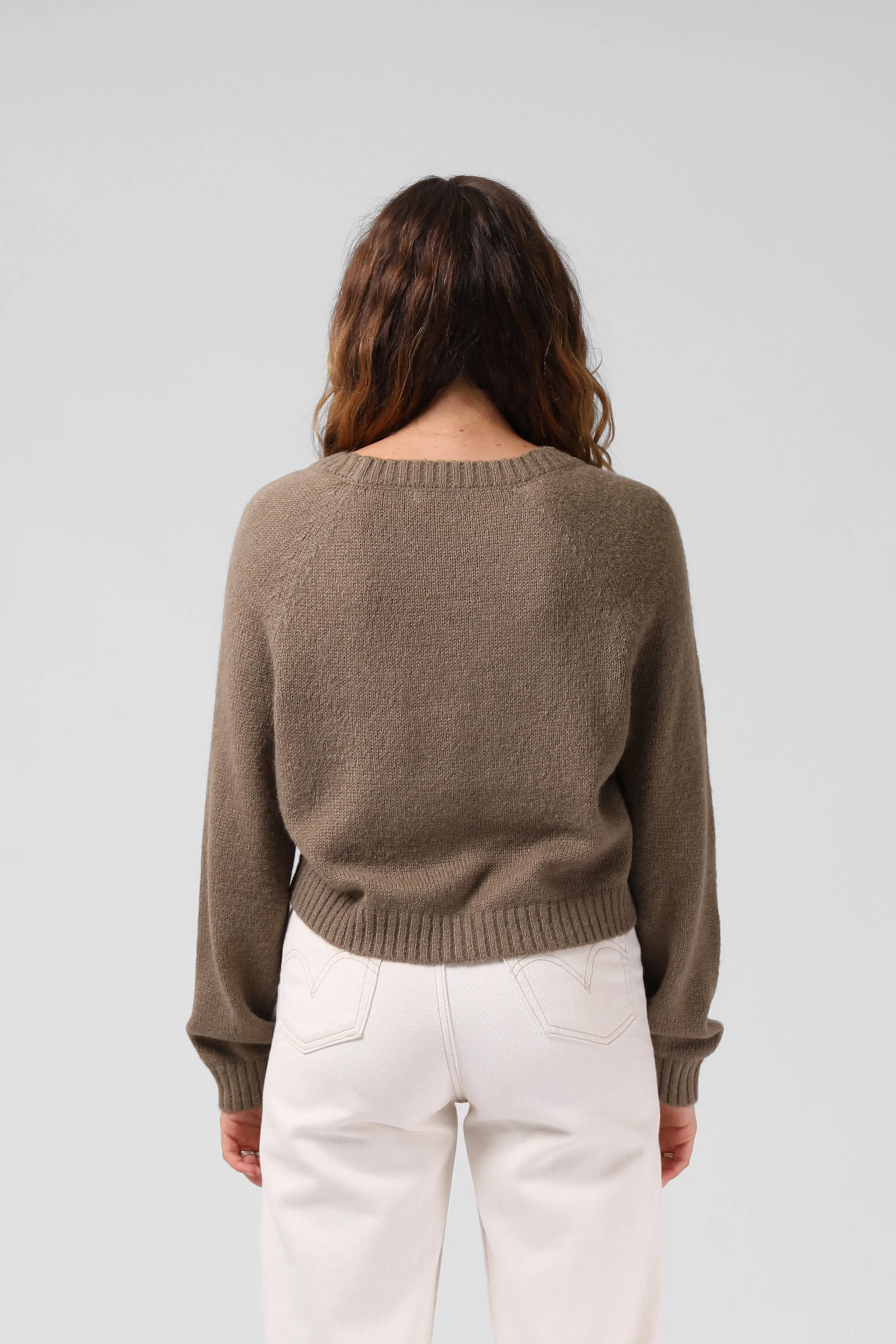 Cropped Cardigan - Olive Marl