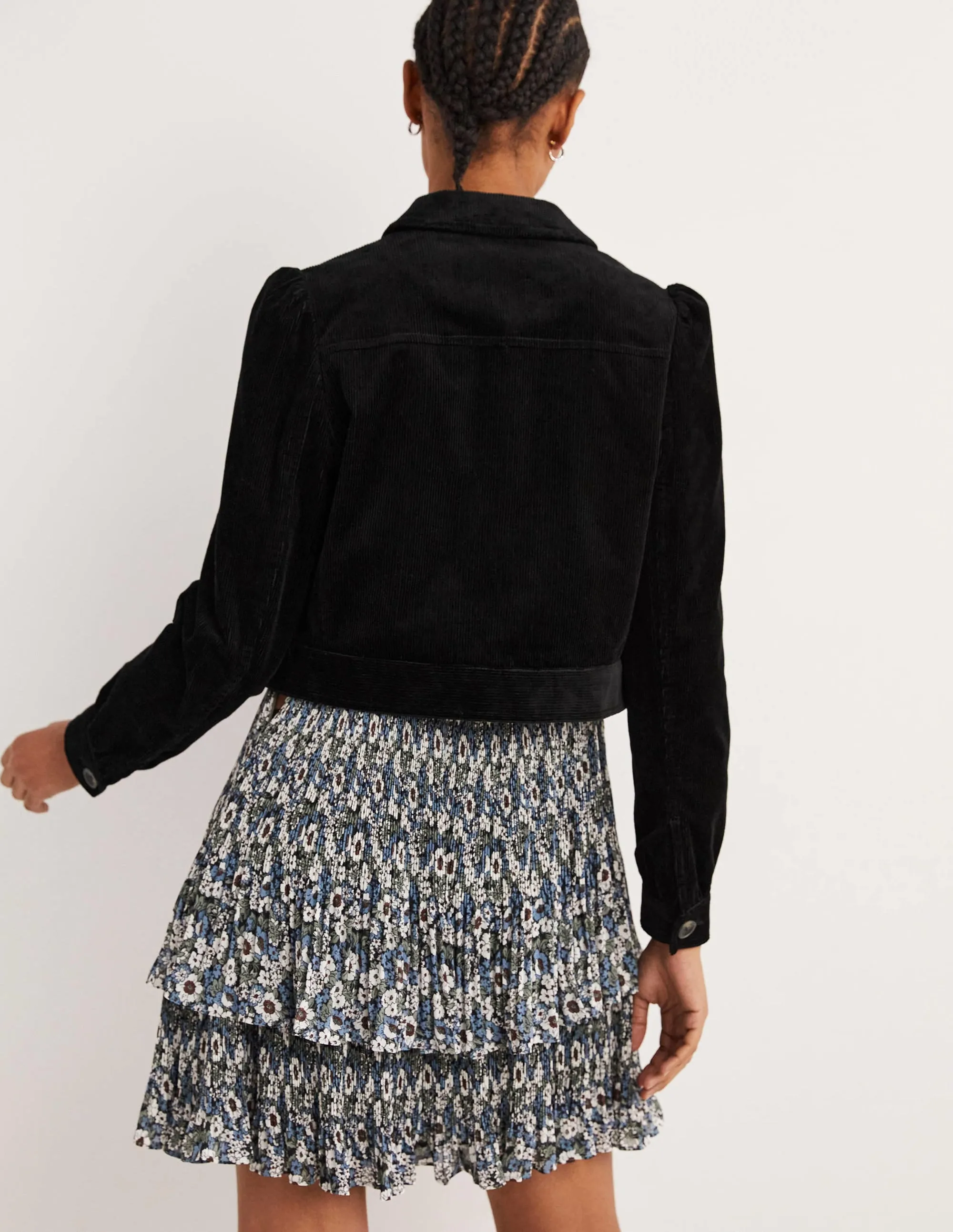 Cropped Cord Jacket-Black