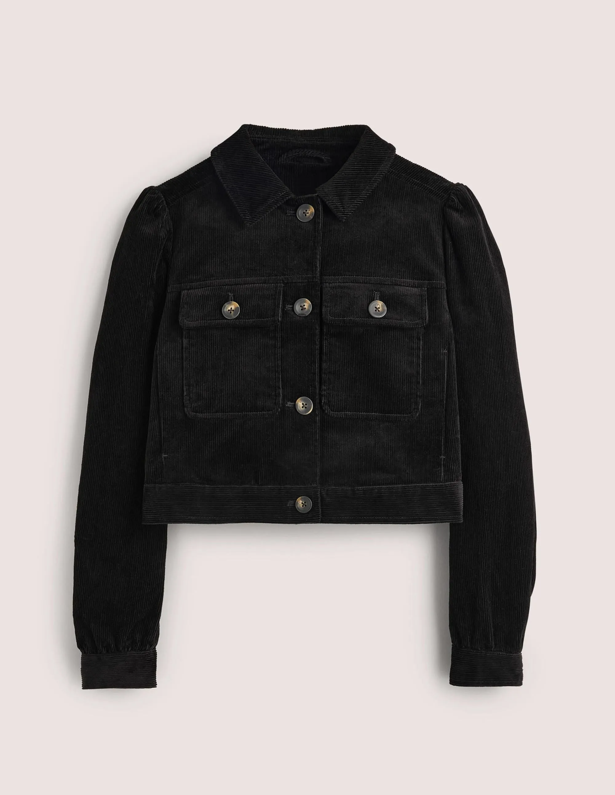 Cropped Cord Jacket-Black