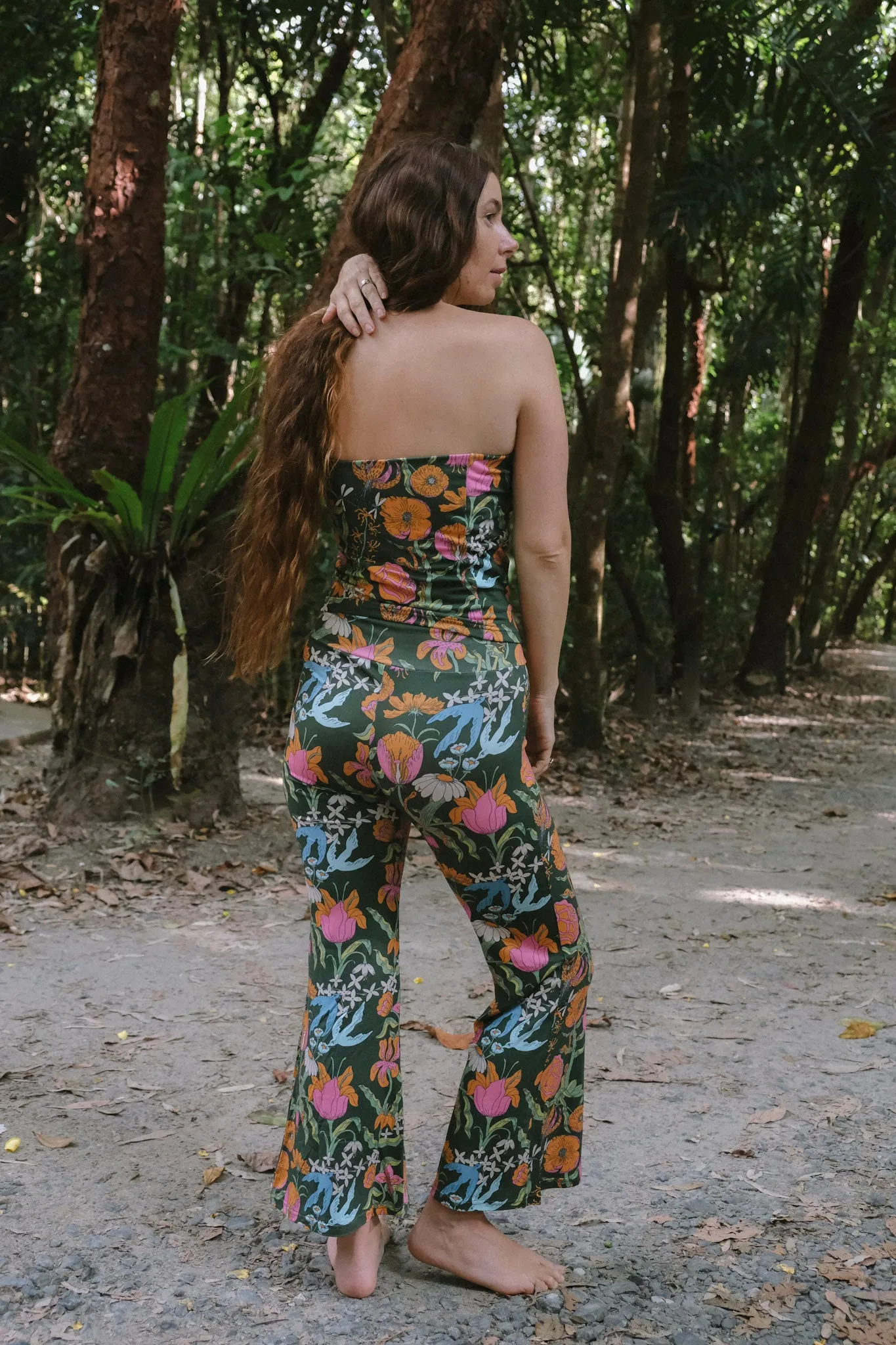 Cropped Flares - Witch's Garden - Forest Green