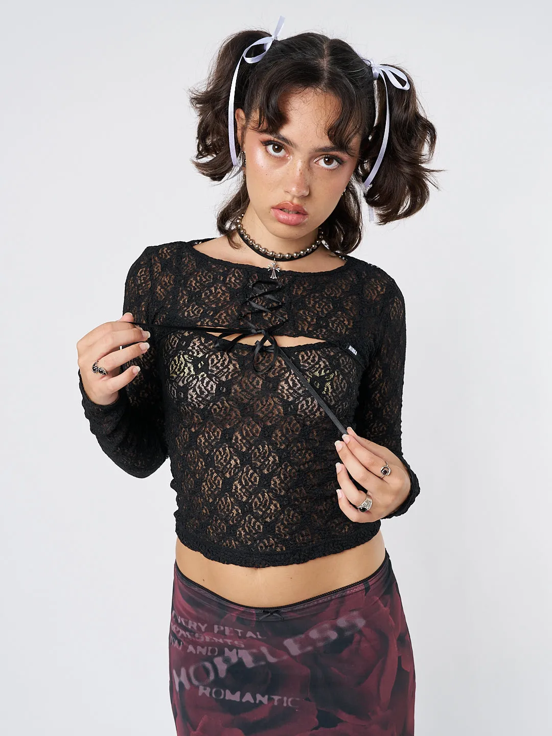 Dahlia Black Shrug & Cami Top Lace Set