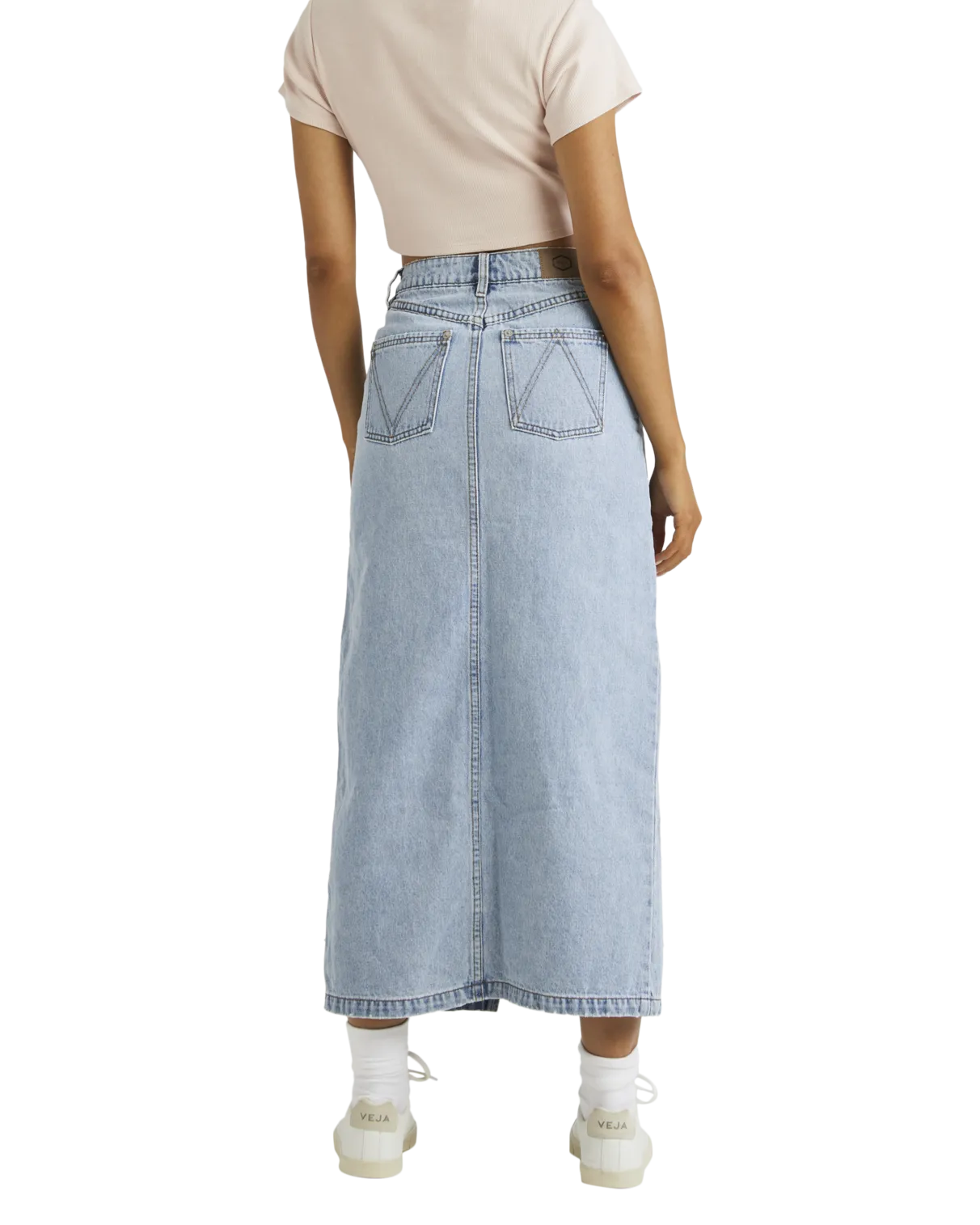 Denim Midi Skirt in Vintage Blue