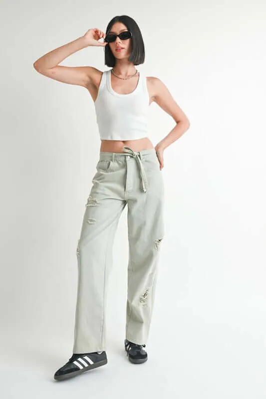 Distressed Wide Leg Pants