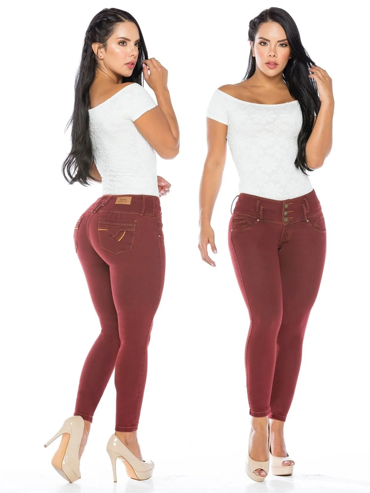 DM Shapewear - Burgundy push up skinny jeans