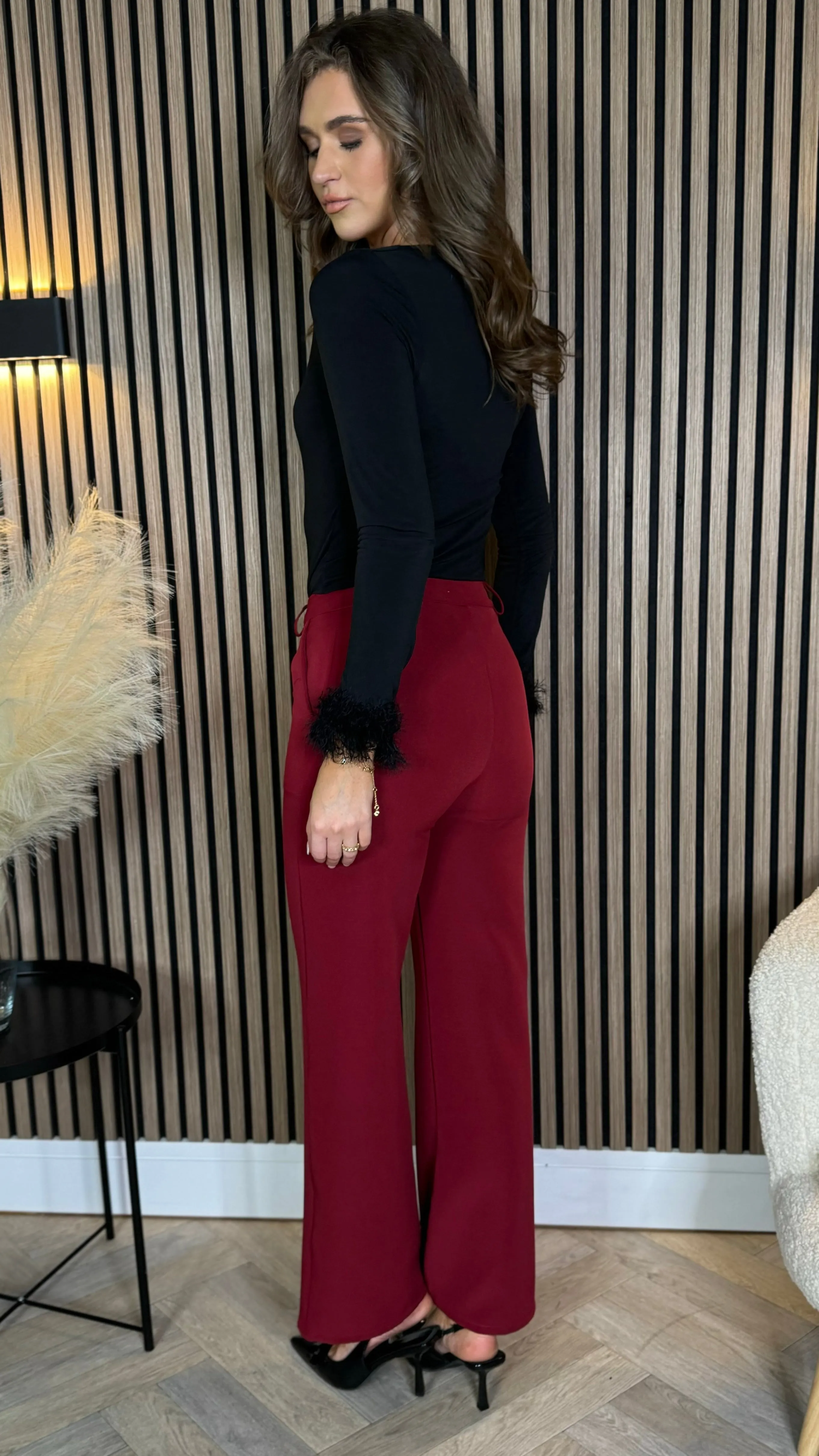 Effie Burgundy Wide Leg Trousers