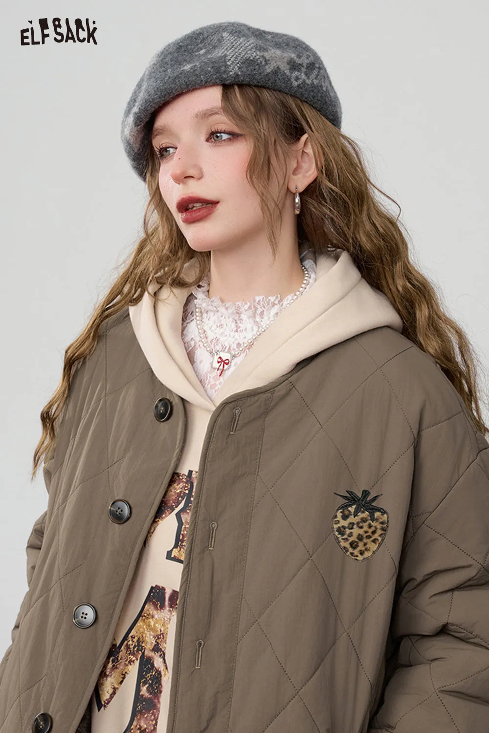 ELFSACK 2024 Winter New Arrivals Reversible Brown Leopard Print Plush Thickened Coat for Women