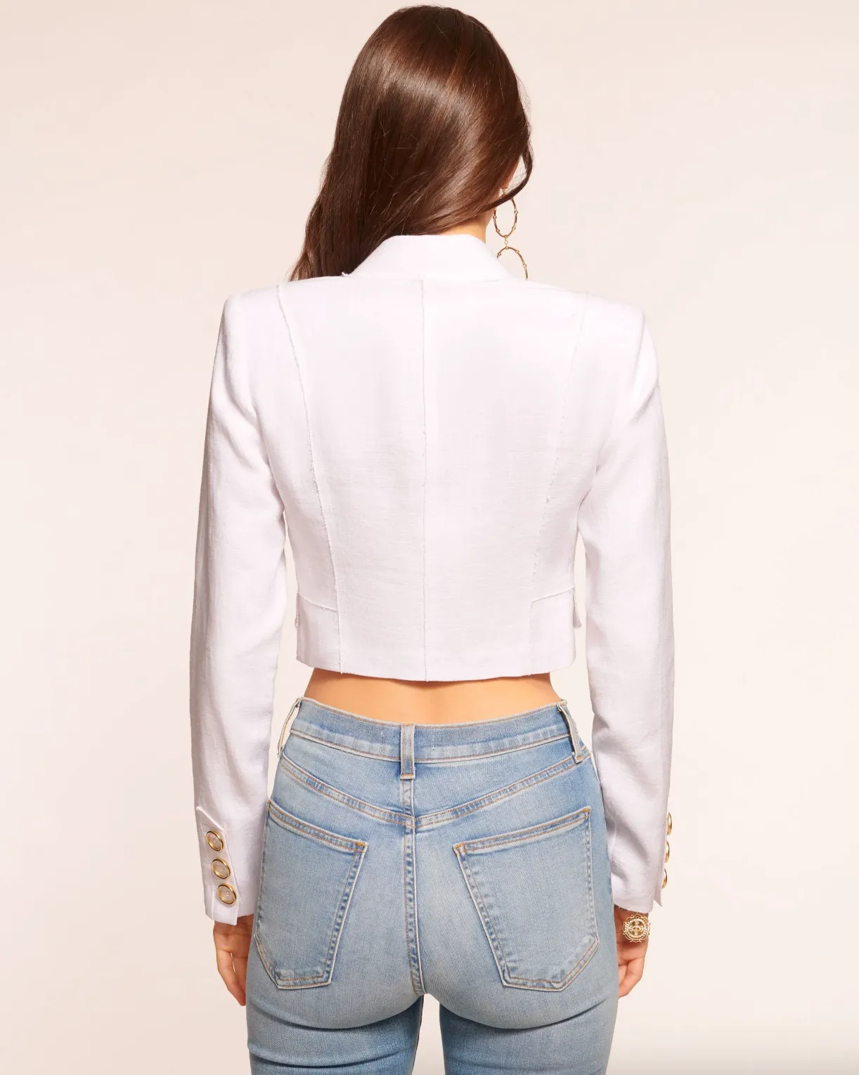 Emmeline Cropped Linen Blazer - White