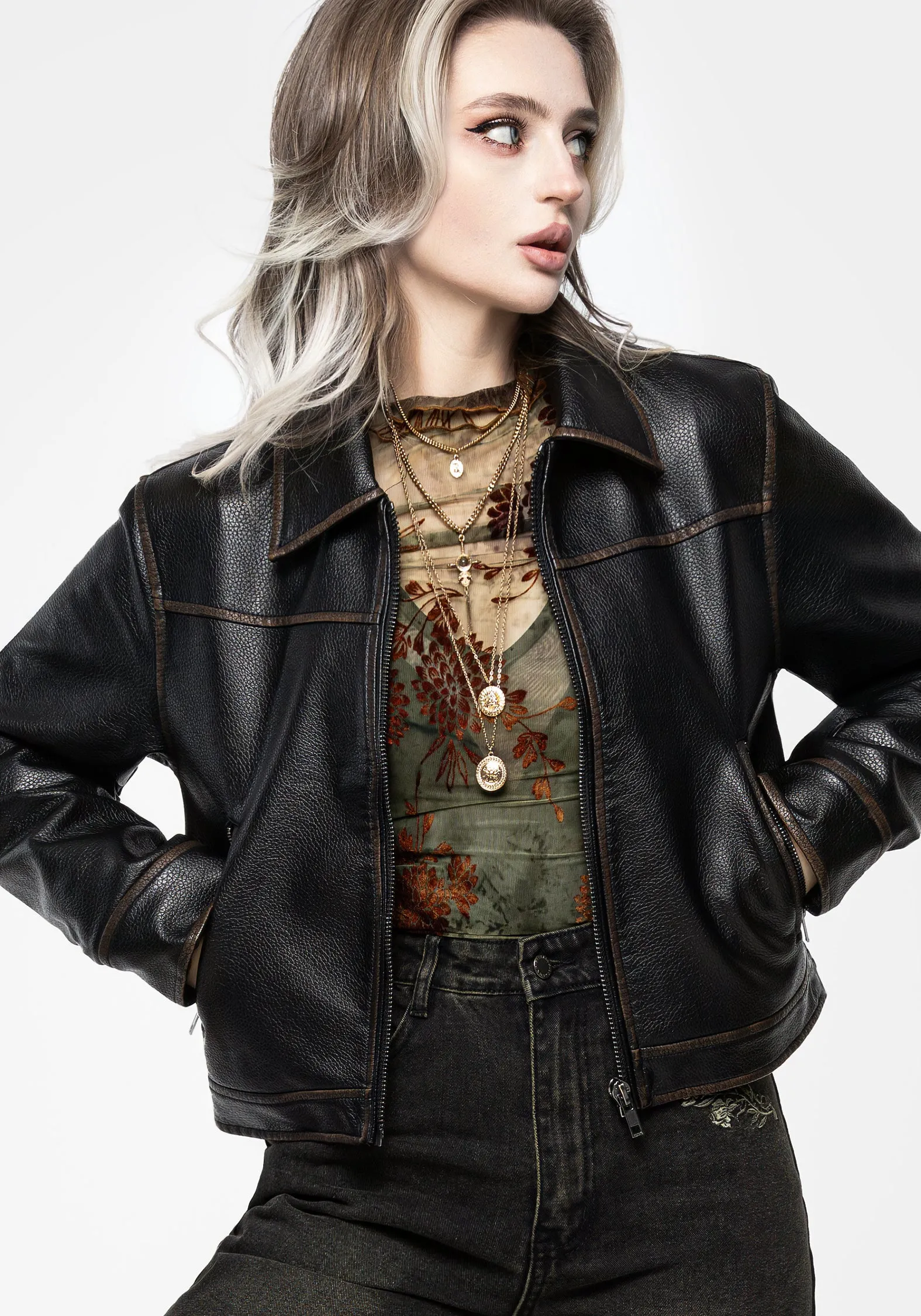 Ermania Crop Faux Leather Jacket