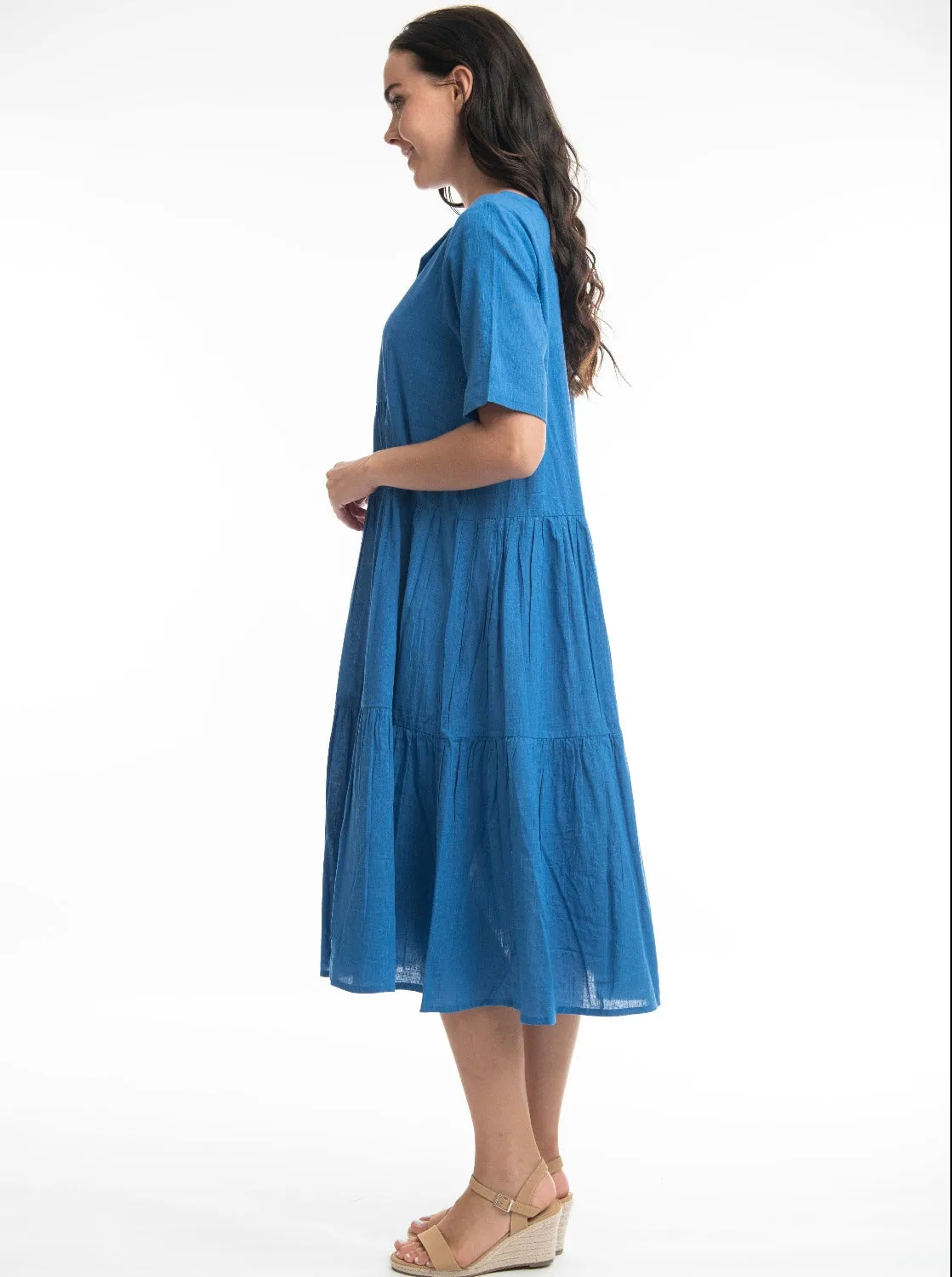 Essentials Collared Midi Dress in Nautical Blue - Sz 20-24