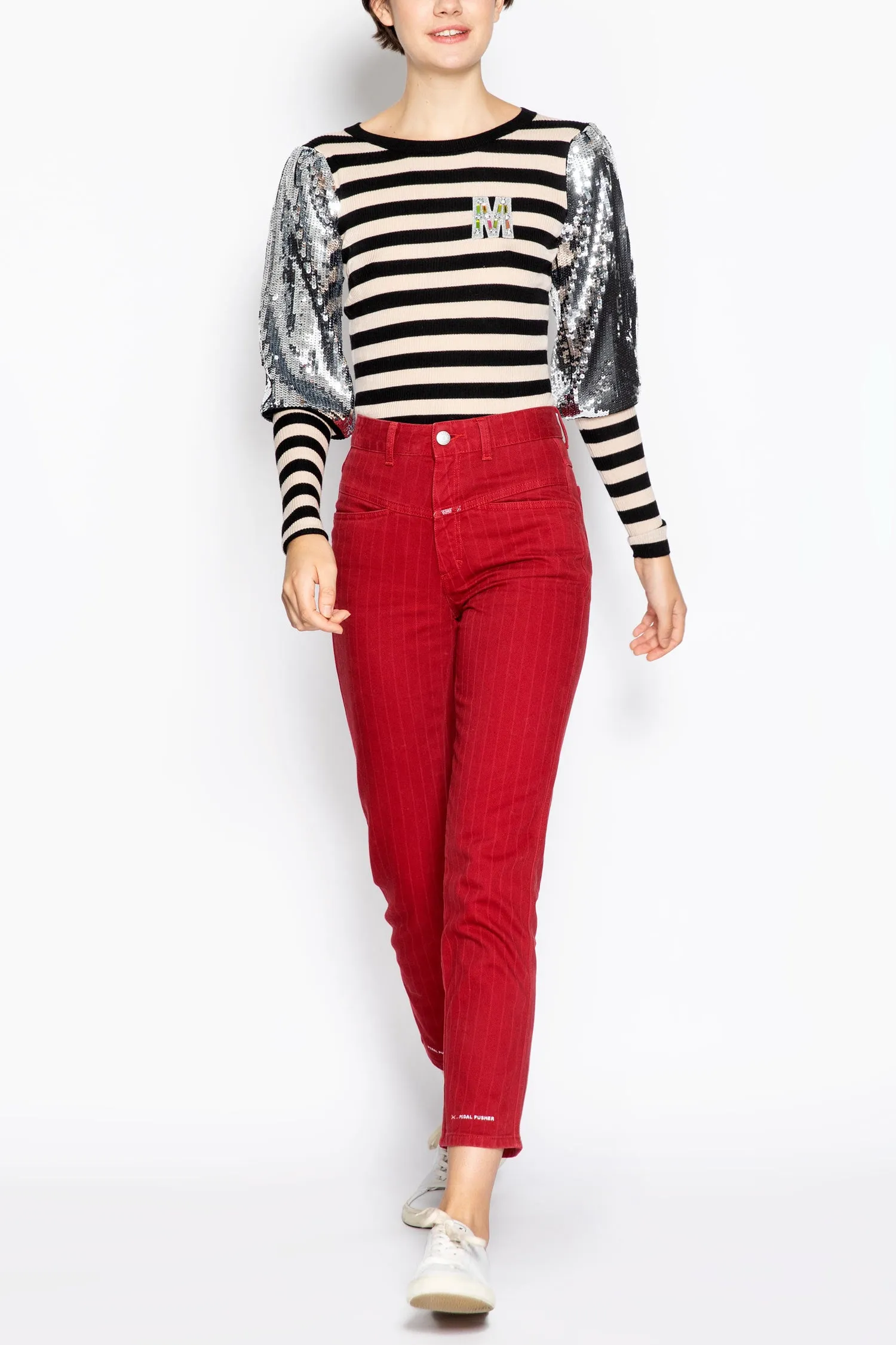 Extrafine Merino Wool Striped Jumper With Sequins