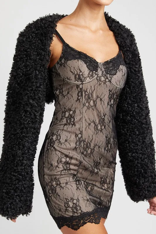 Faux Fur Long-Sleeved Alisaah Shrug Jacket