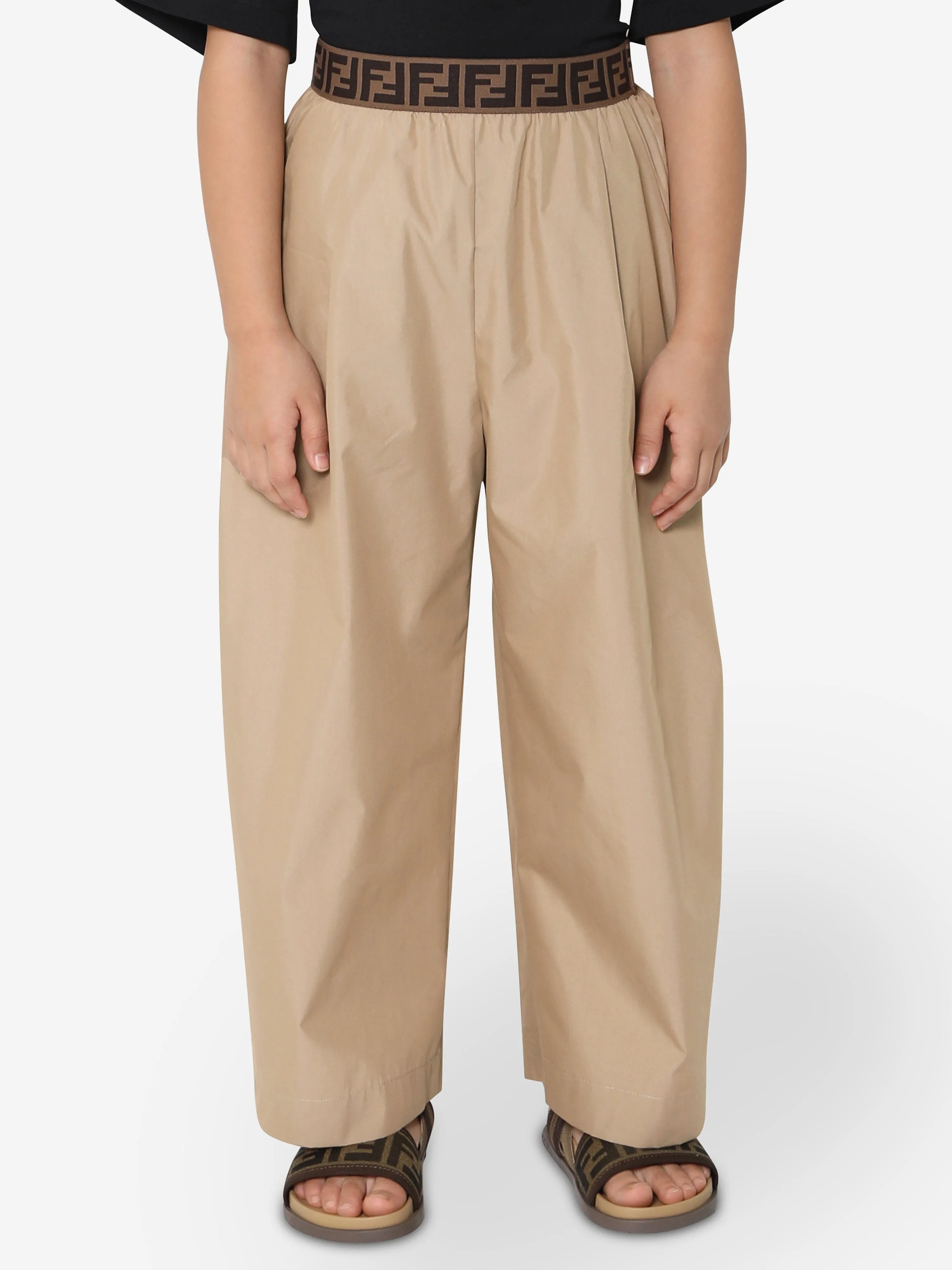 Fendi Girls Wide Leg Trousers in Beige