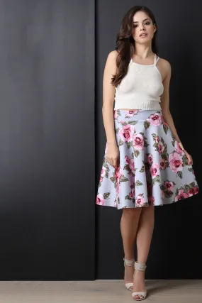 Floral Print High Waist Circle Skirt