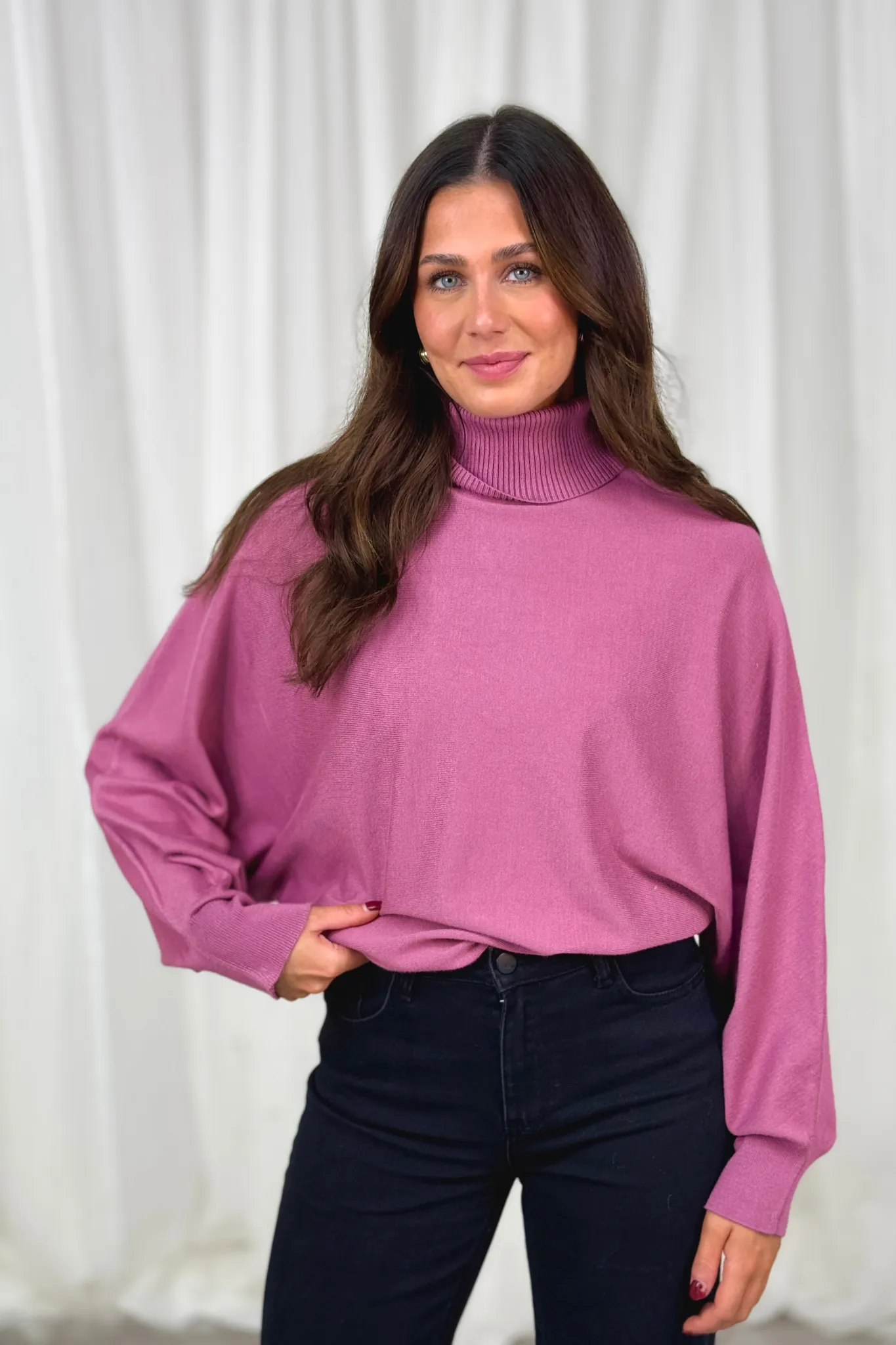 Frankie Polo Neck Jumper In Rose Pink