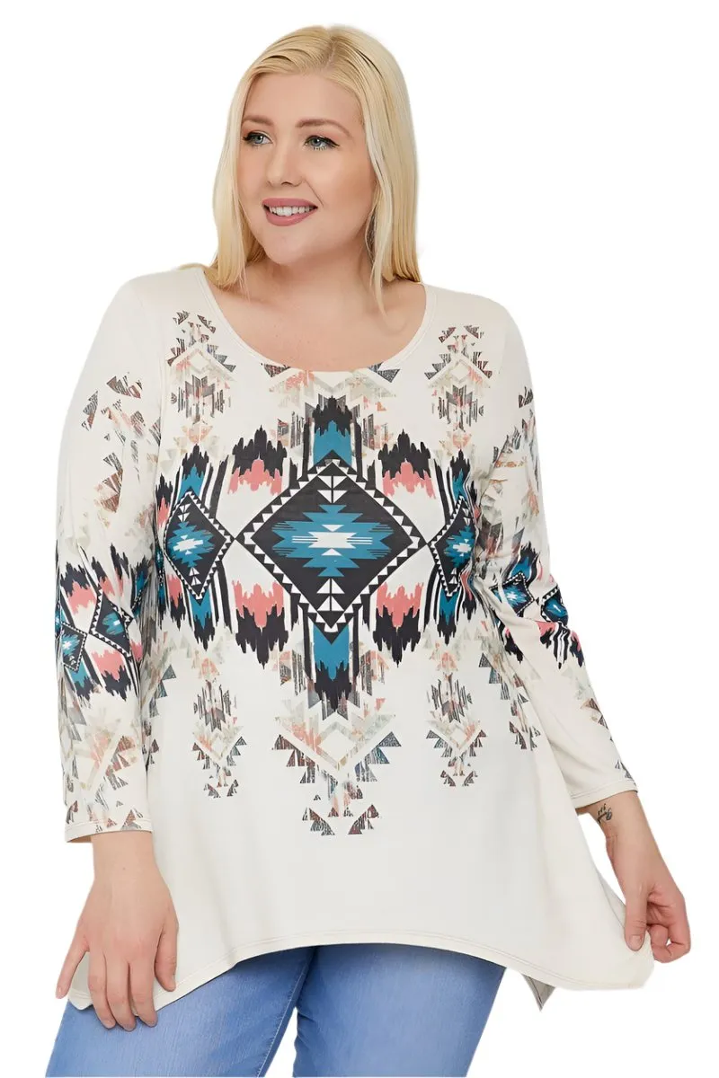 Geometric/tribal Sublimation Print Tunic Top