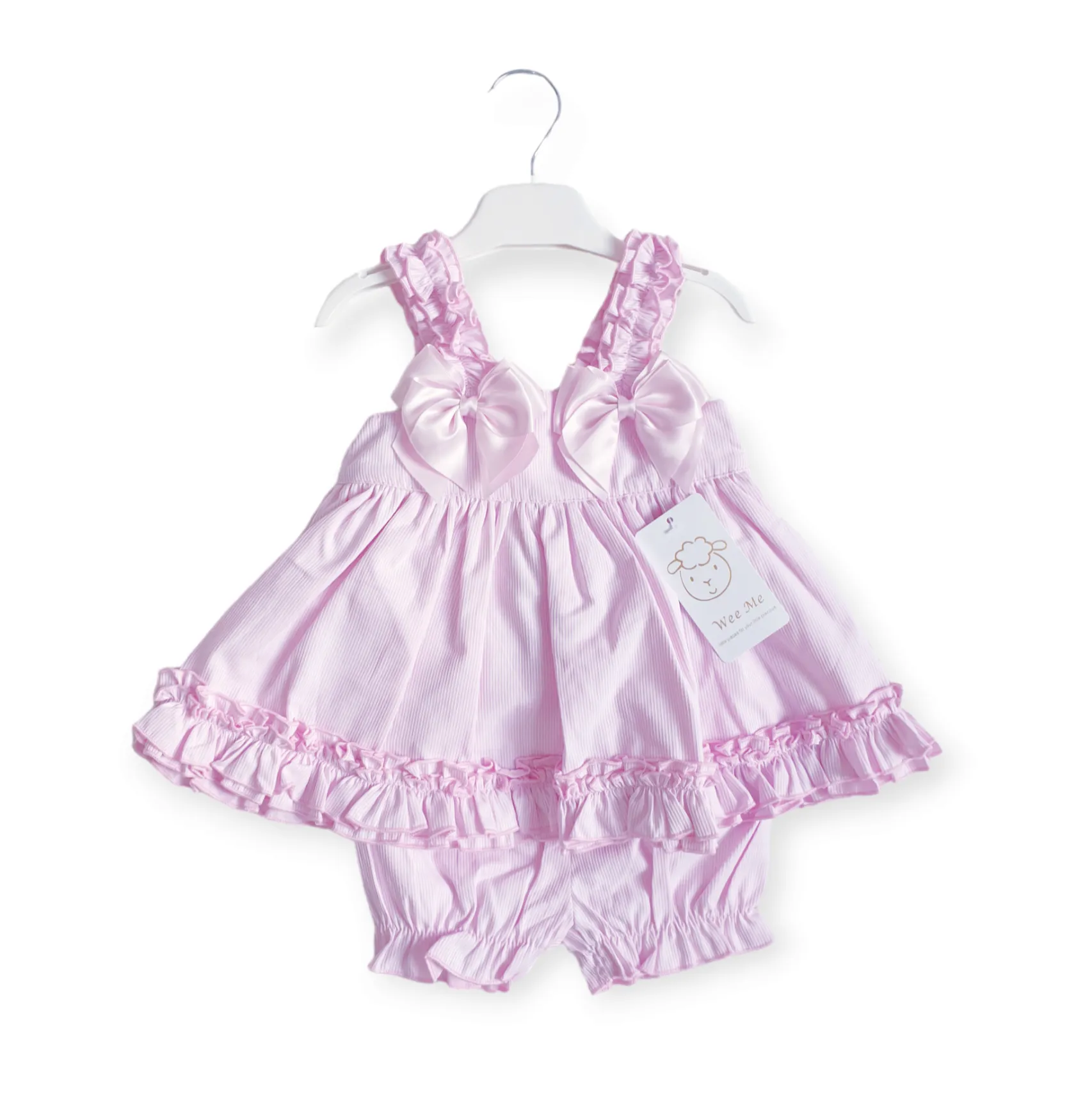 Girls Wee Me Pink Ruffle & Bow Summer Dress & Pants