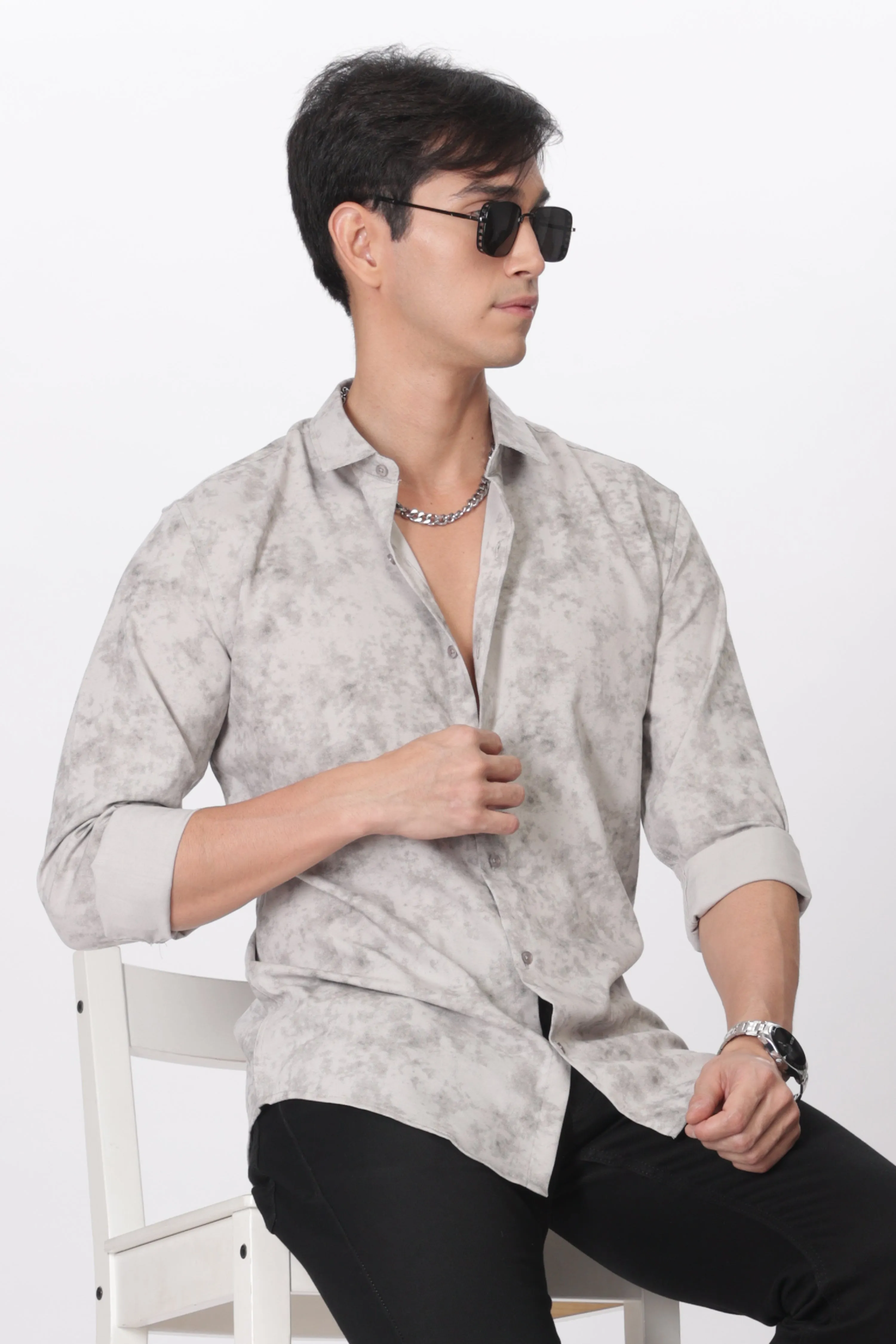 Gray Slim Fit Self Design Casual Shirt