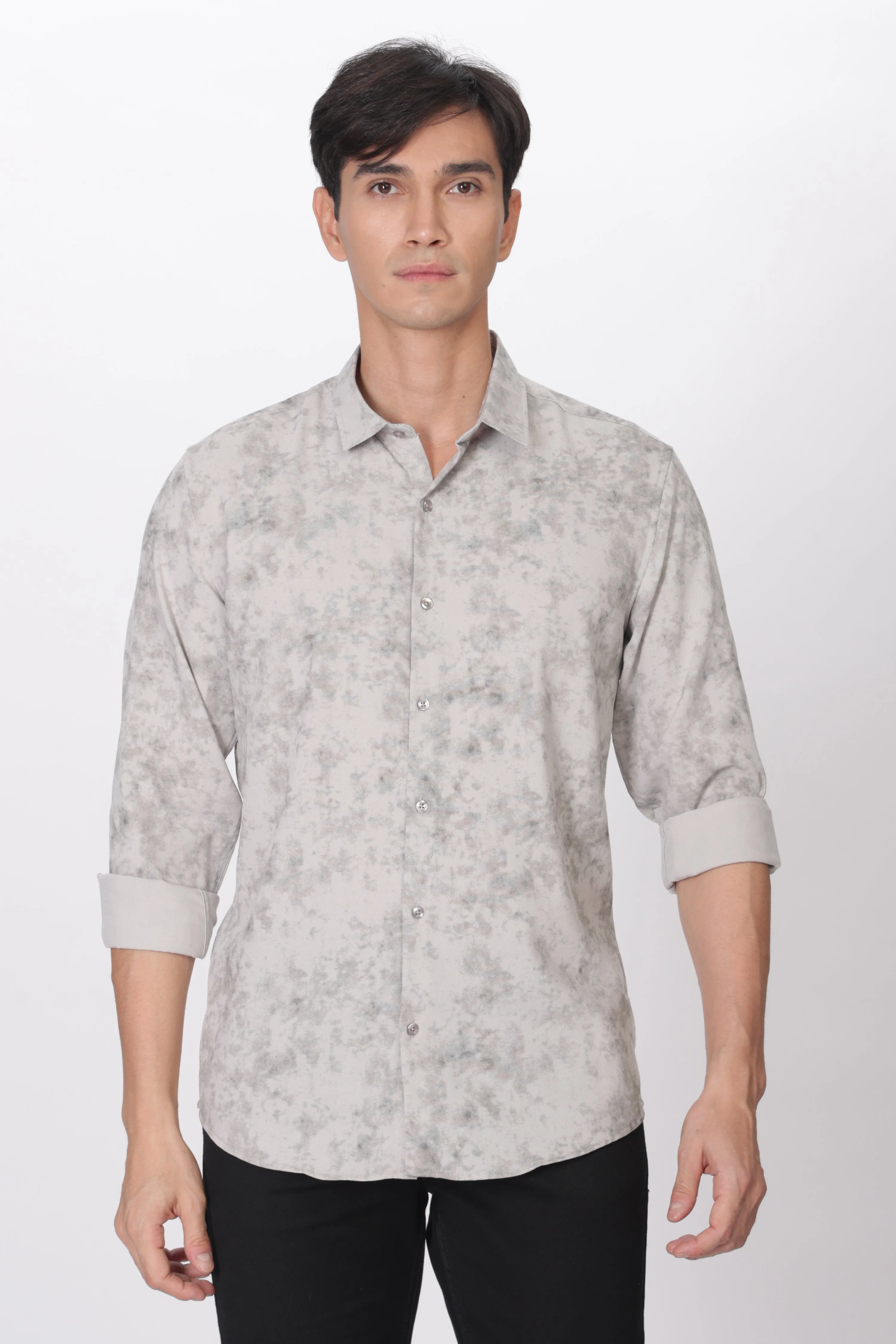 Gray Slim Fit Self Design Casual Shirt