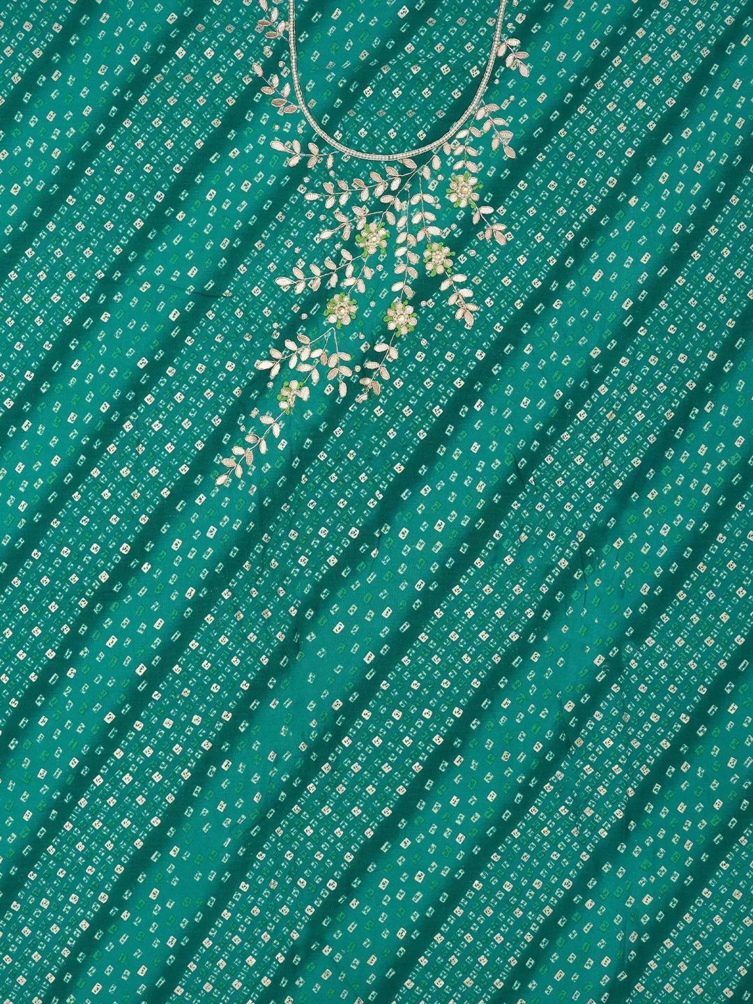 Green Unstitched Cotton Bandhani Printed Dress Material With Dupatta