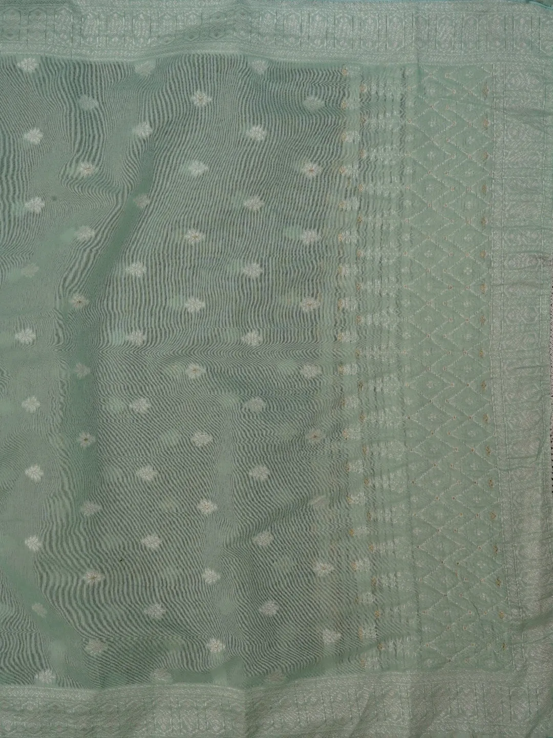 Green Zari Woven Cotton Blend Dress Material with Dupatta