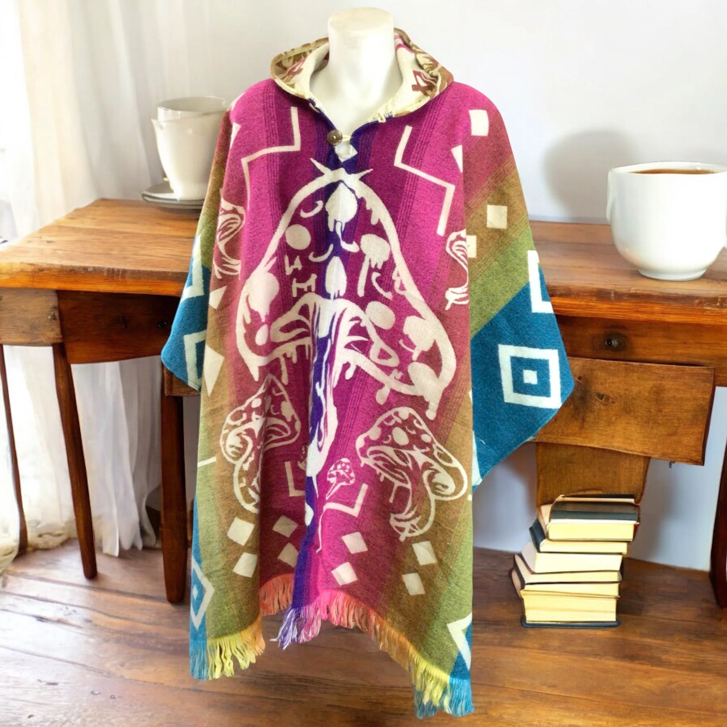 Handmade Ponchos pink and blue ( mushroom )