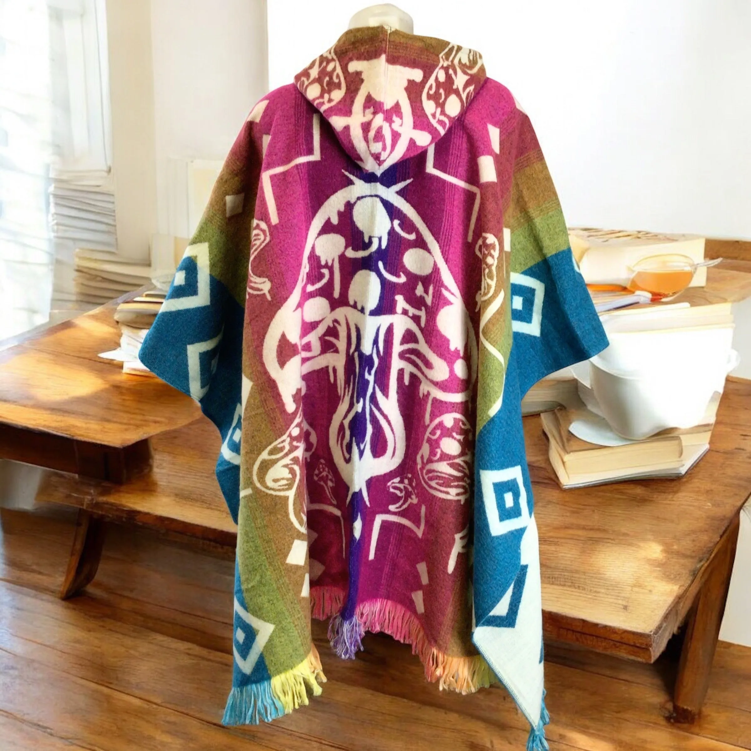 Handmade Ponchos pink and blue ( mushroom )