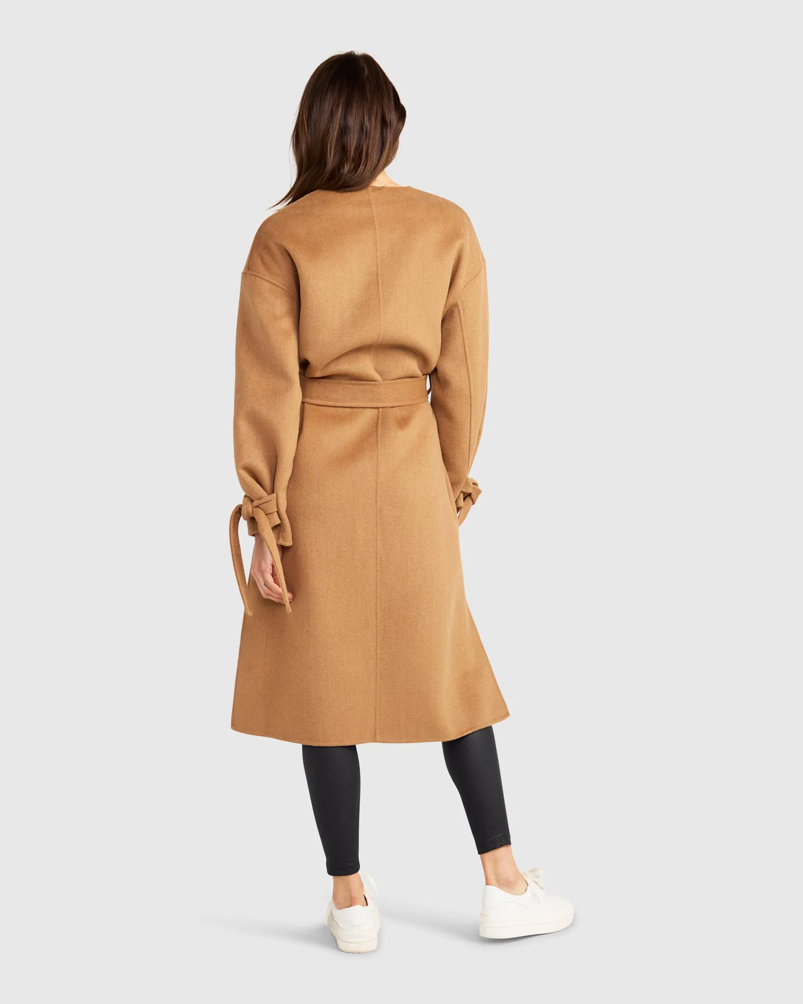 Head Over Heels Collarless Robe Coat - Camel