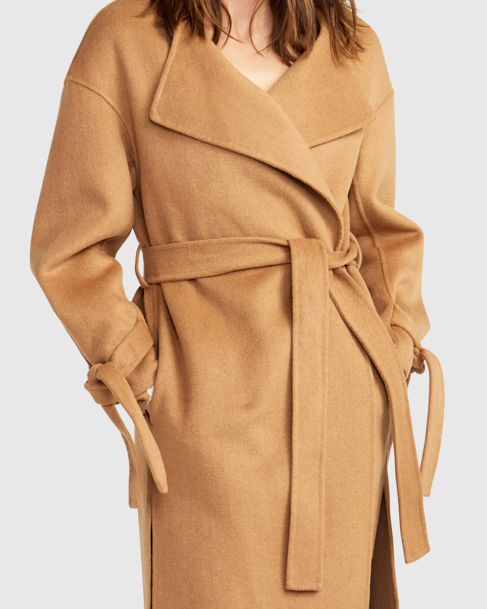 Head Over Heels Collarless Robe Coat - Camel