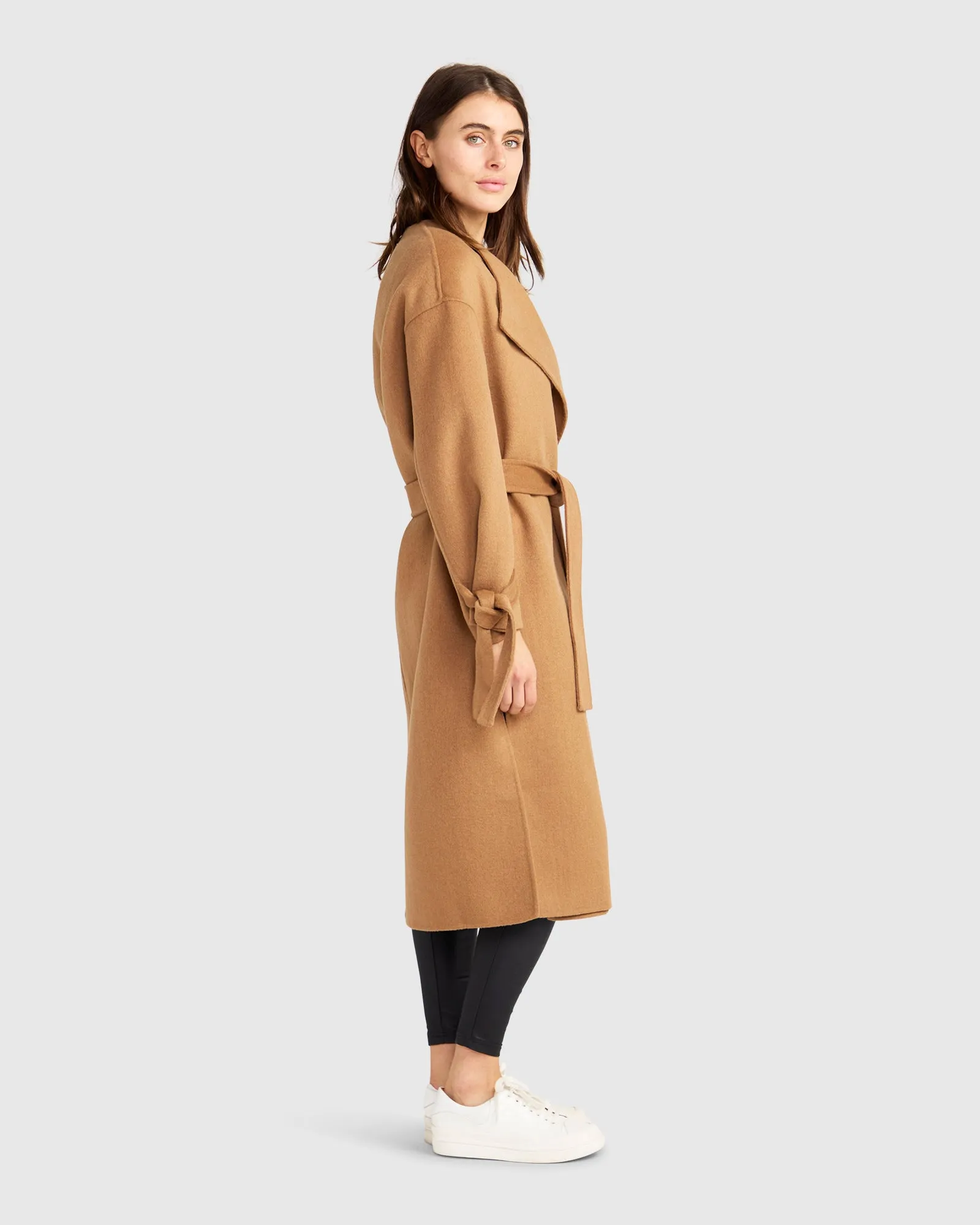 Head Over Heels Collarless Robe Coat - Camel