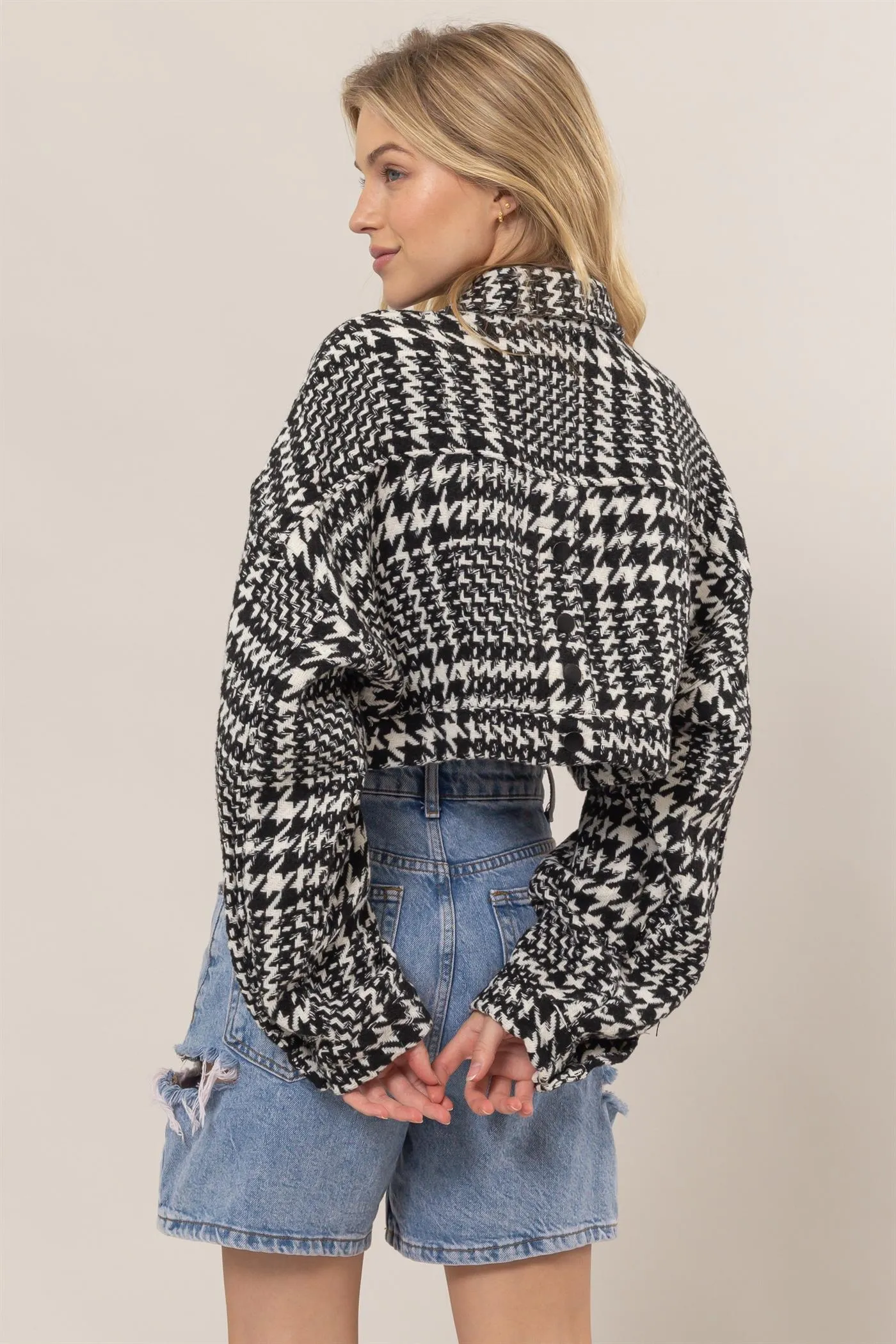 HF25A697-Houndstooth Cropped Jacket