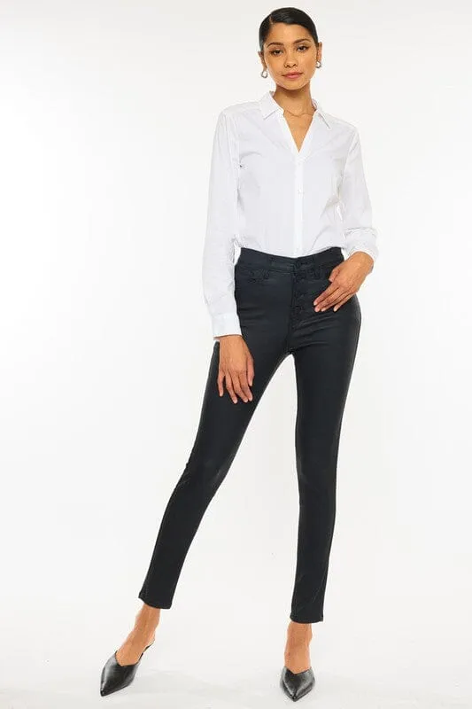 High Rise Black Coated Ankle Skinny Jean-KC6341ABK