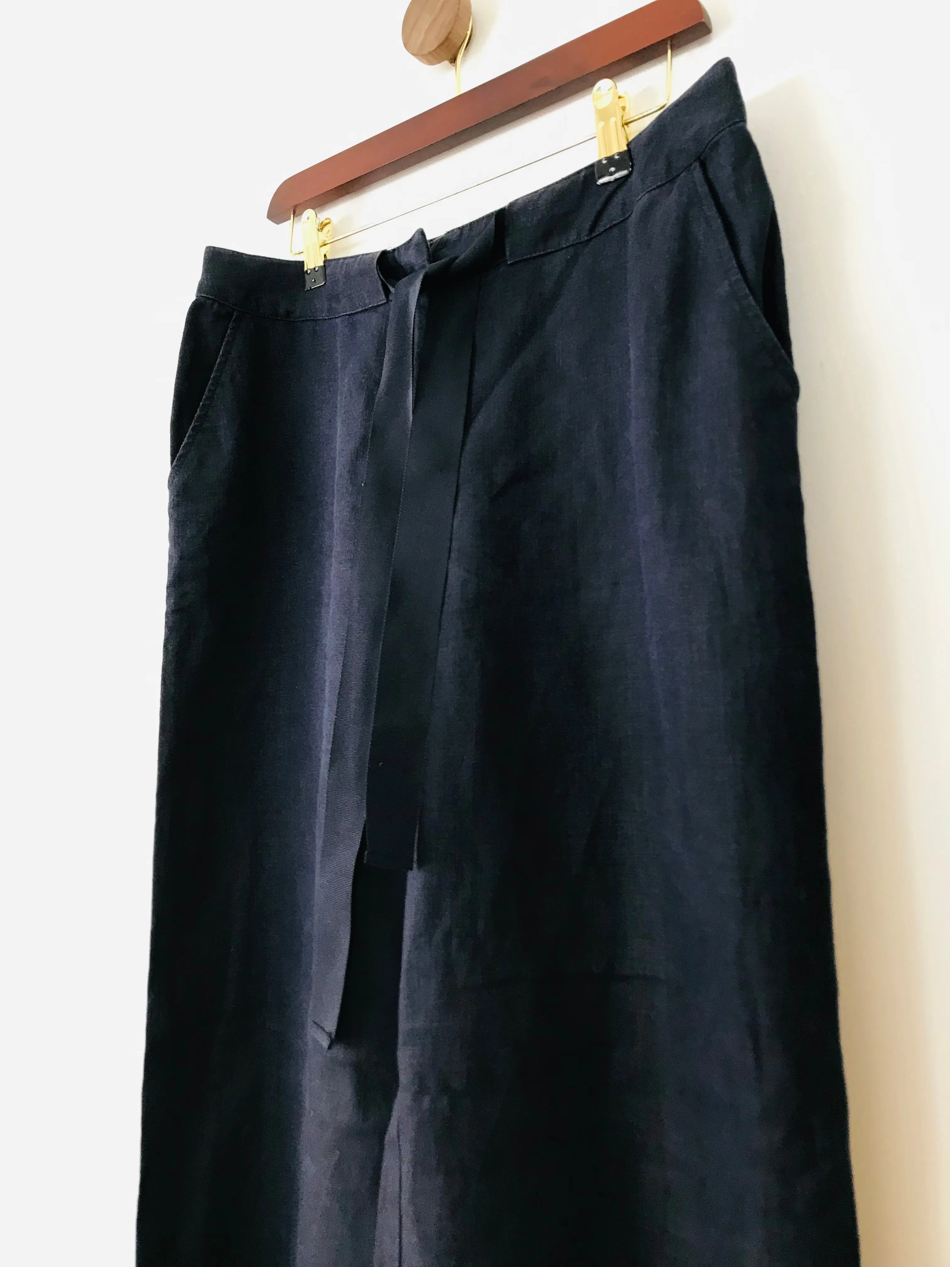 Hobbs Women's Linen Wide Leg Trousers | UK12 | Blue