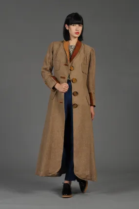 Incredible Edwardian Tweed   Velvet Maxi Coat