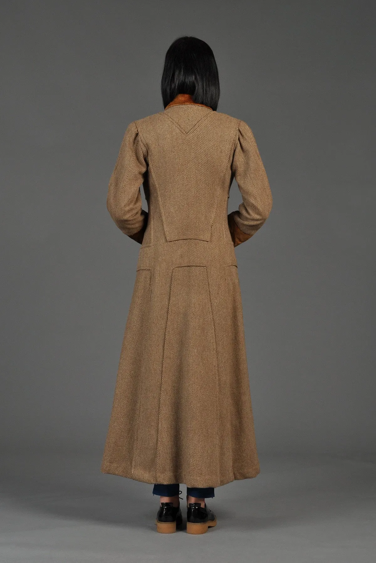 Incredible Edwardian Tweed   Velvet Maxi Coat