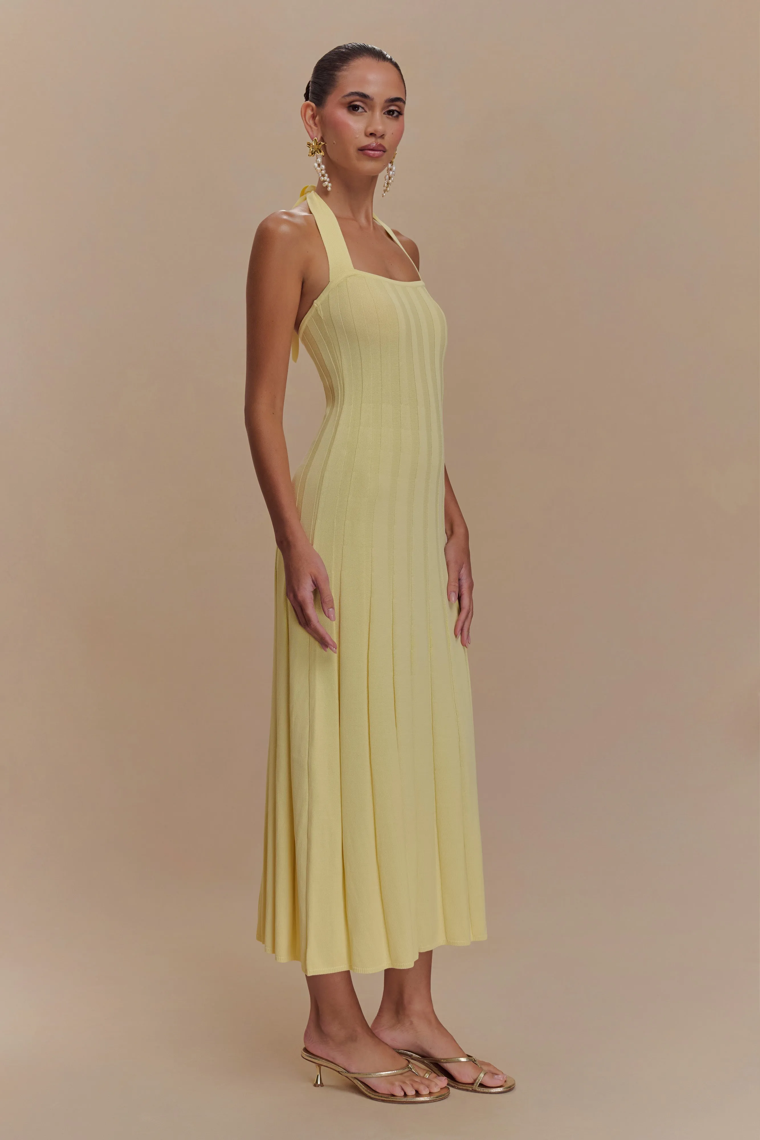 Jacqui Halter Knit Midi Dress - Lemon