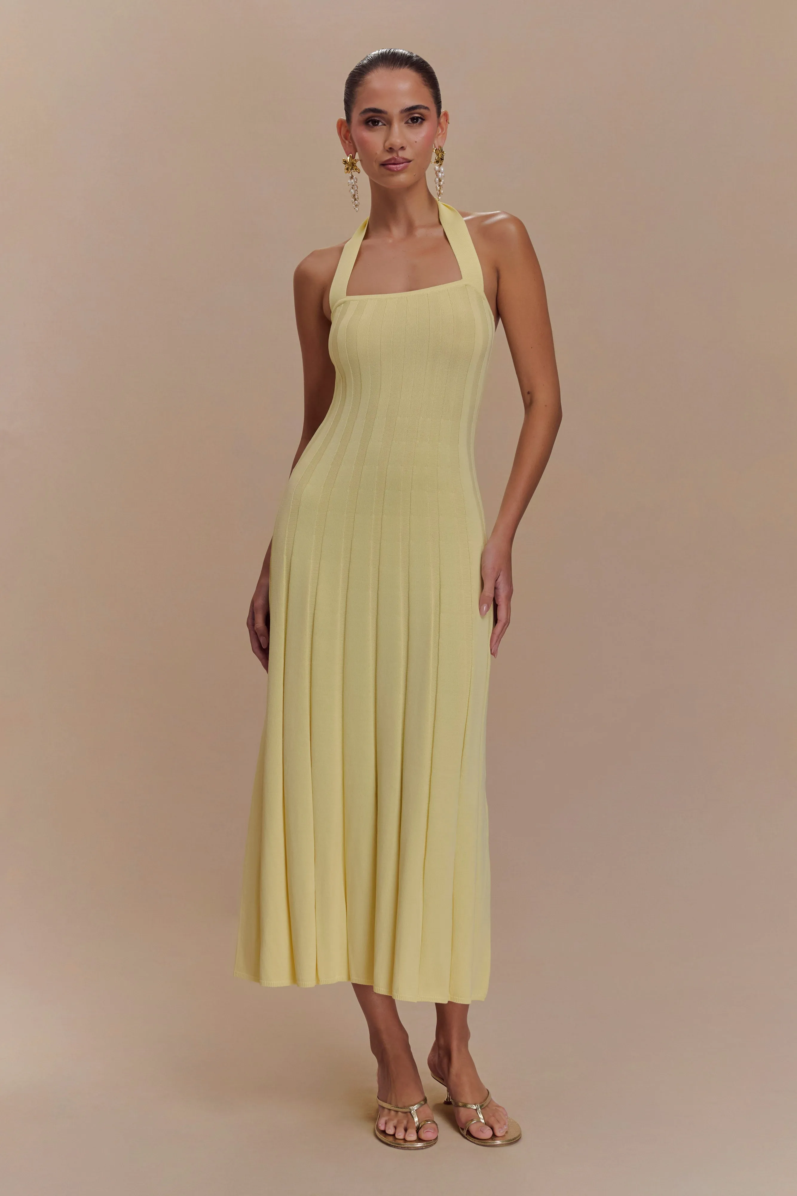 Jacqui Halter Knit Midi Dress - Lemon