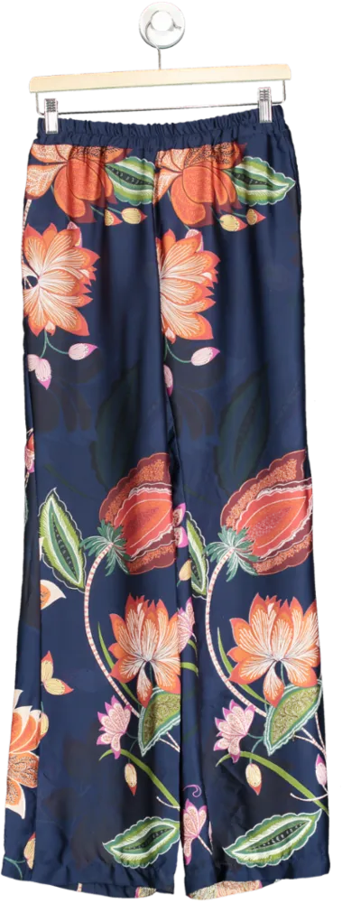 James Lakeland Blue Floral Print Trousers UK 8