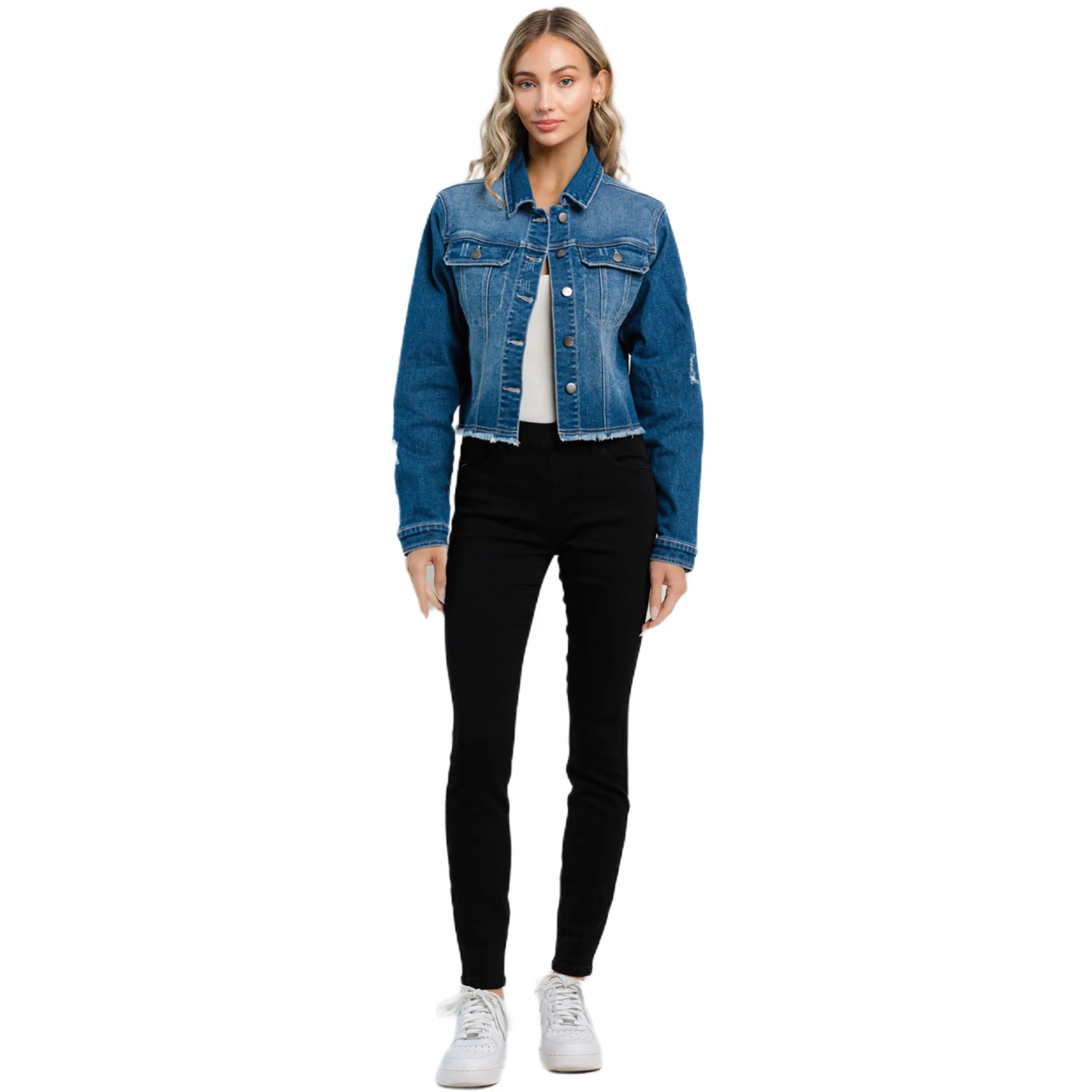 Jelly Jeans Womens Frayed Crop Denim Jacket in Blue Wash Size S, M, L, XL