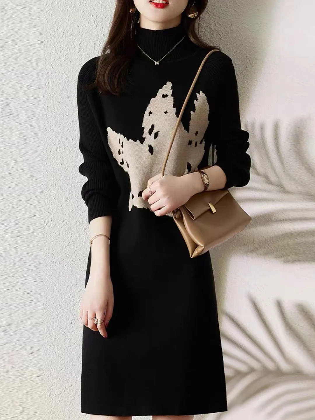 Jessica Classic Crew Neck Turtleneck Knitted Dress