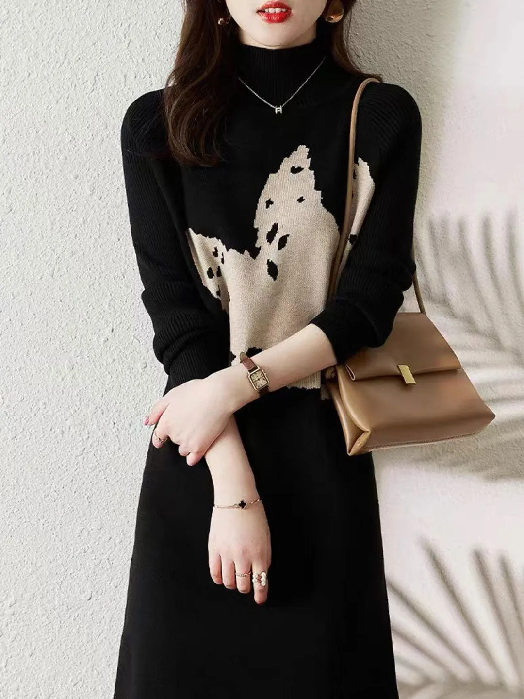 Jessica Classic Crew Neck Turtleneck Knitted Dress